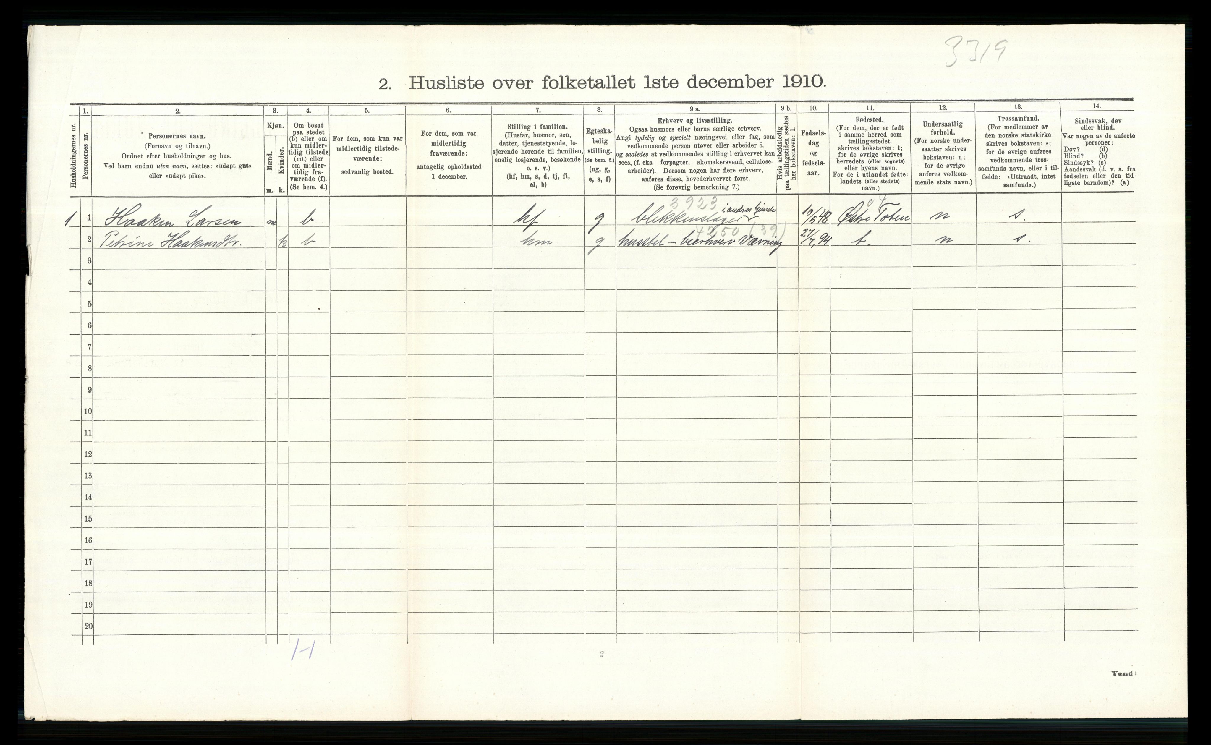 RA, 1910 census for Vardal, 1910, p. 1149