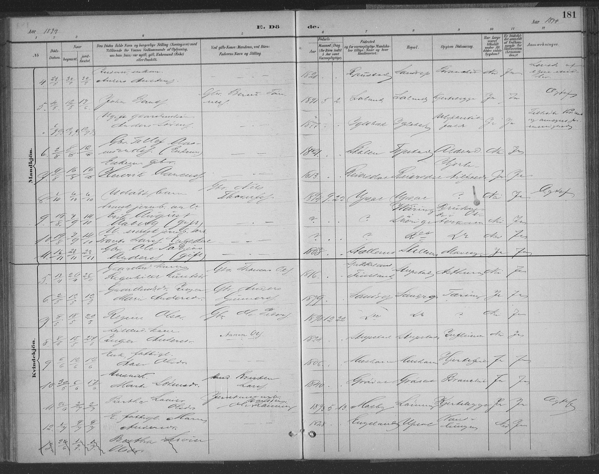 Vennesla sokneprestkontor, AV/SAK-1111-0045/Fa/Fac/L0009: Parish register (official) no. A 9, 1884-1901, p. 181