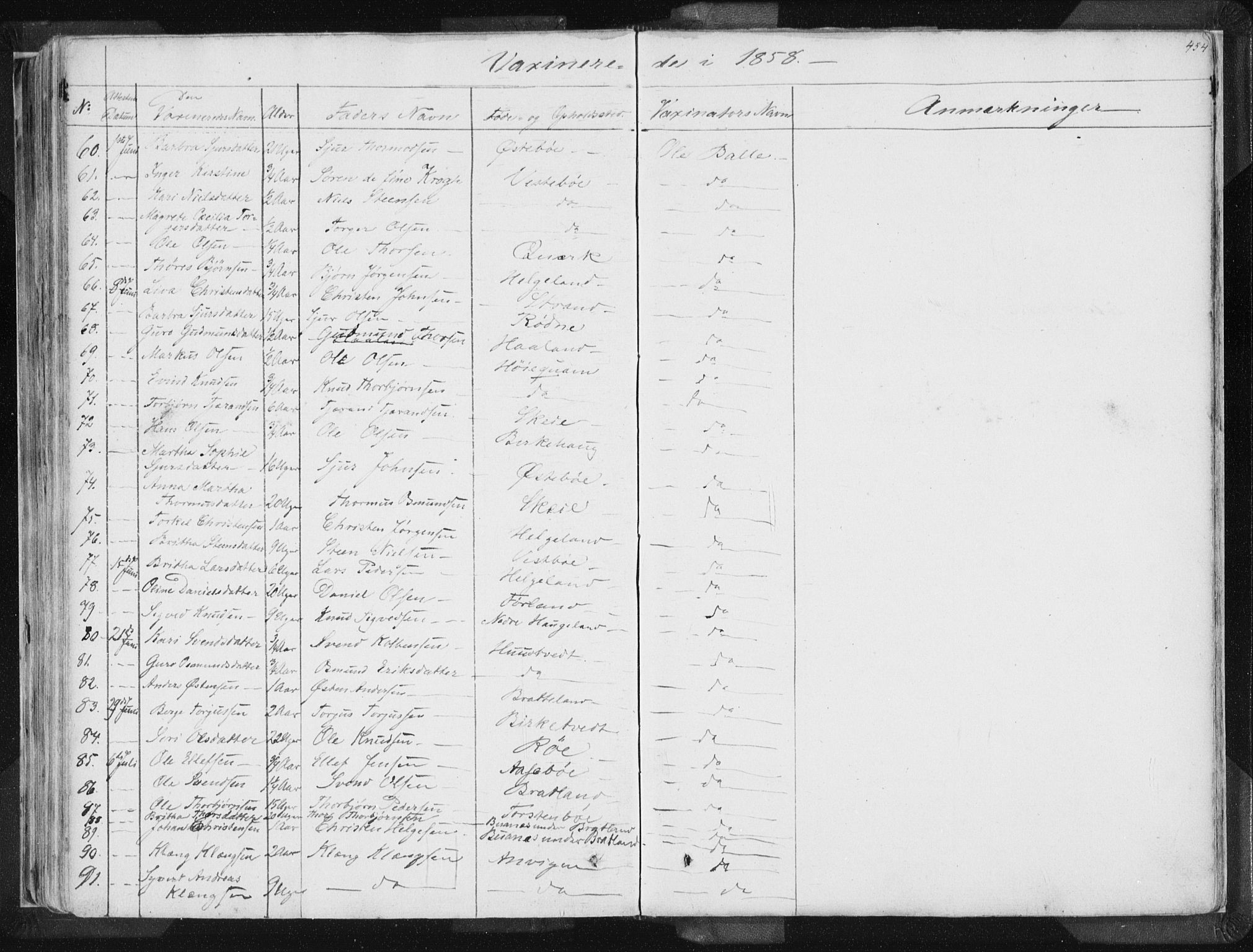 Vikedal sokneprestkontor, AV/SAST-A-101840/01/IV: Parish register (official) no. A 6.2, 1851-1867, p. 454