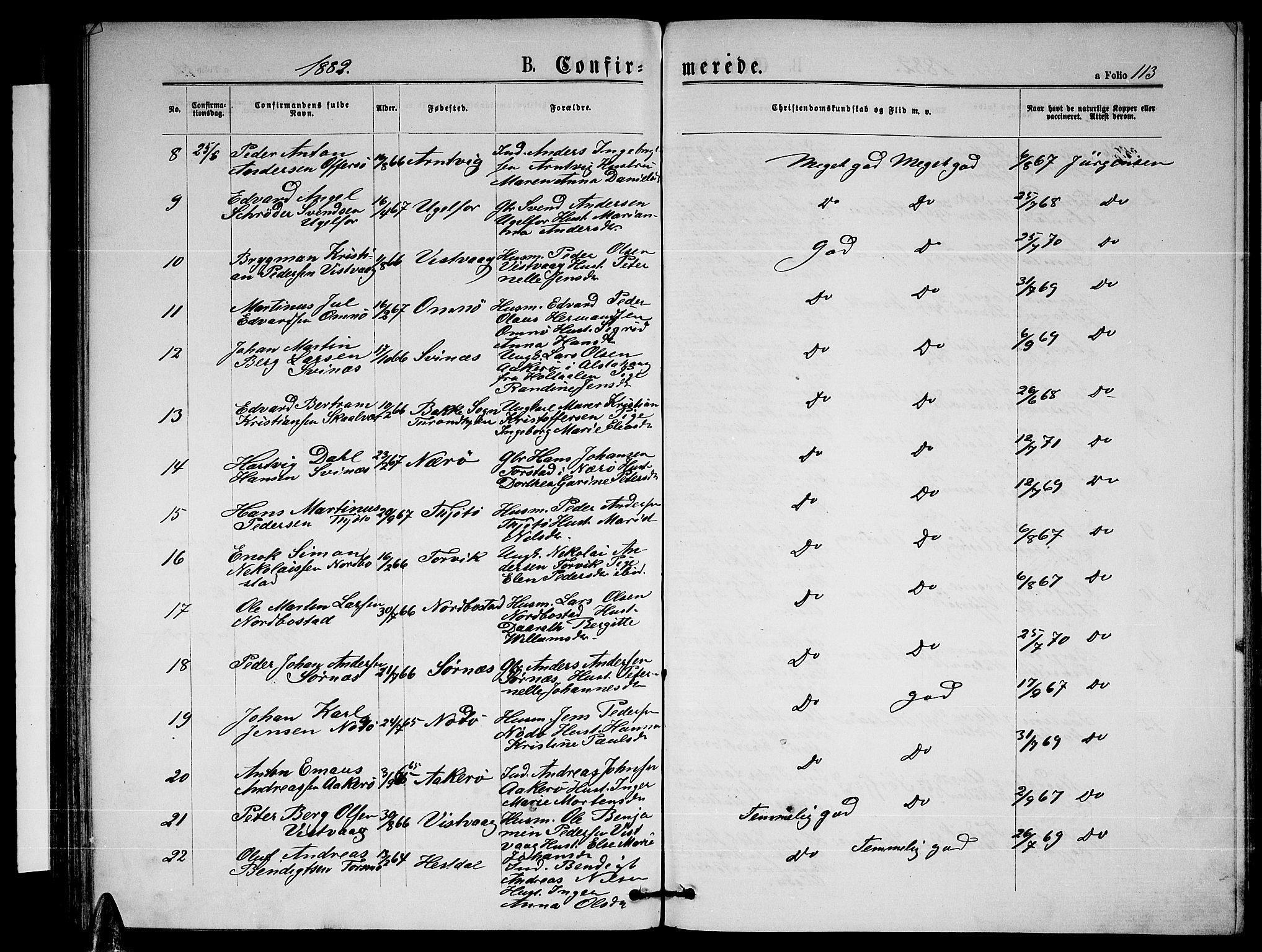 Ministerialprotokoller, klokkerbøker og fødselsregistre - Nordland, AV/SAT-A-1459/817/L0267: Parish register (copy) no. 817C02, 1870-1883, p. 113