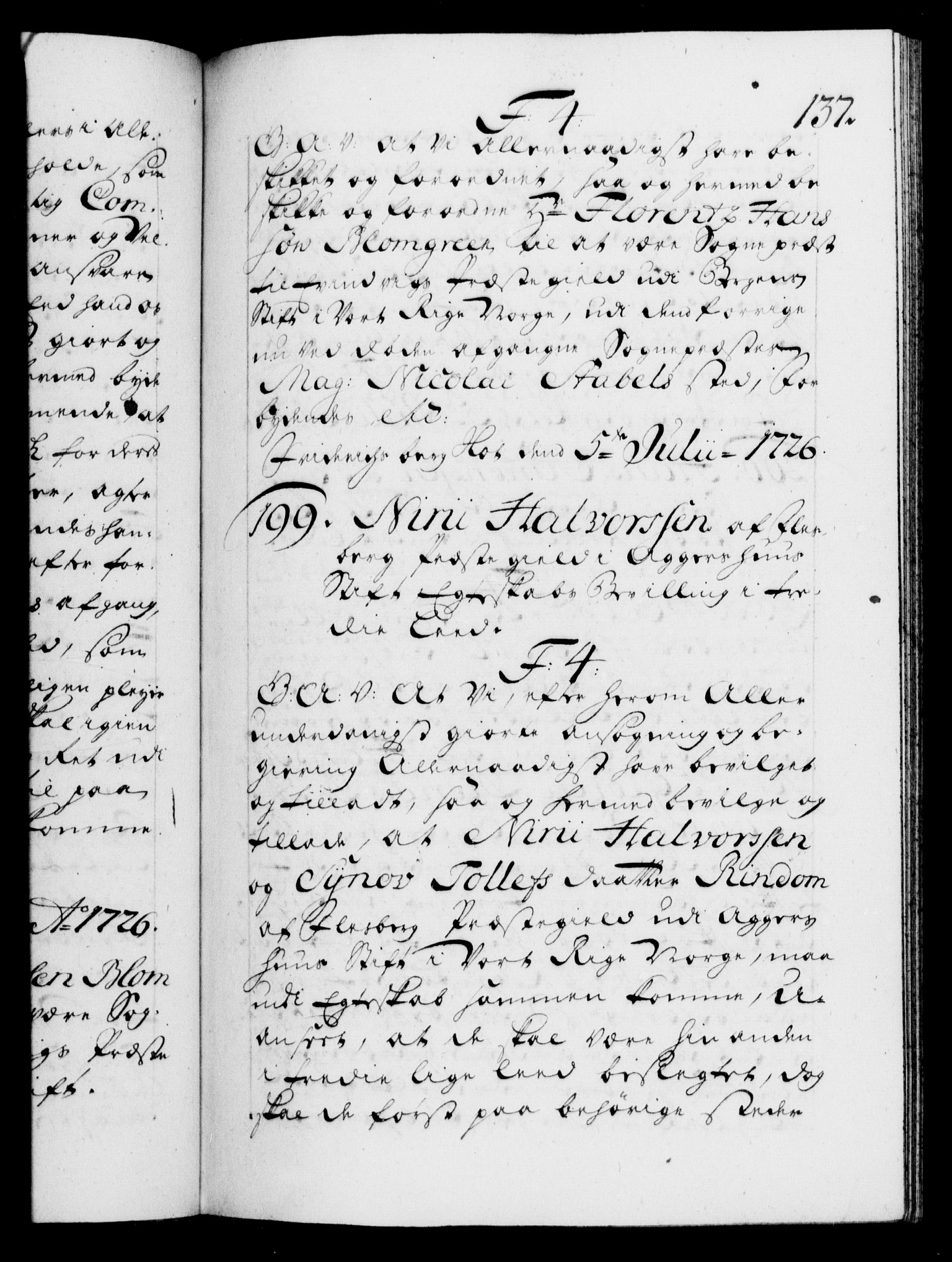 Danske Kanselli 1572-1799, AV/RA-EA-3023/F/Fc/Fca/Fcaa/L0025: Norske registre, 1726-1728, p. 137a