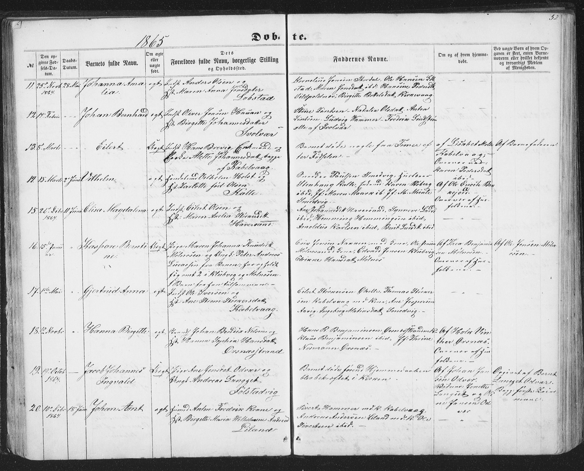 Ministerialprotokoller, klokkerbøker og fødselsregistre - Nordland, AV/SAT-A-1459/874/L1073: Parish register (copy) no. 874C02, 1860-1870, p. 52