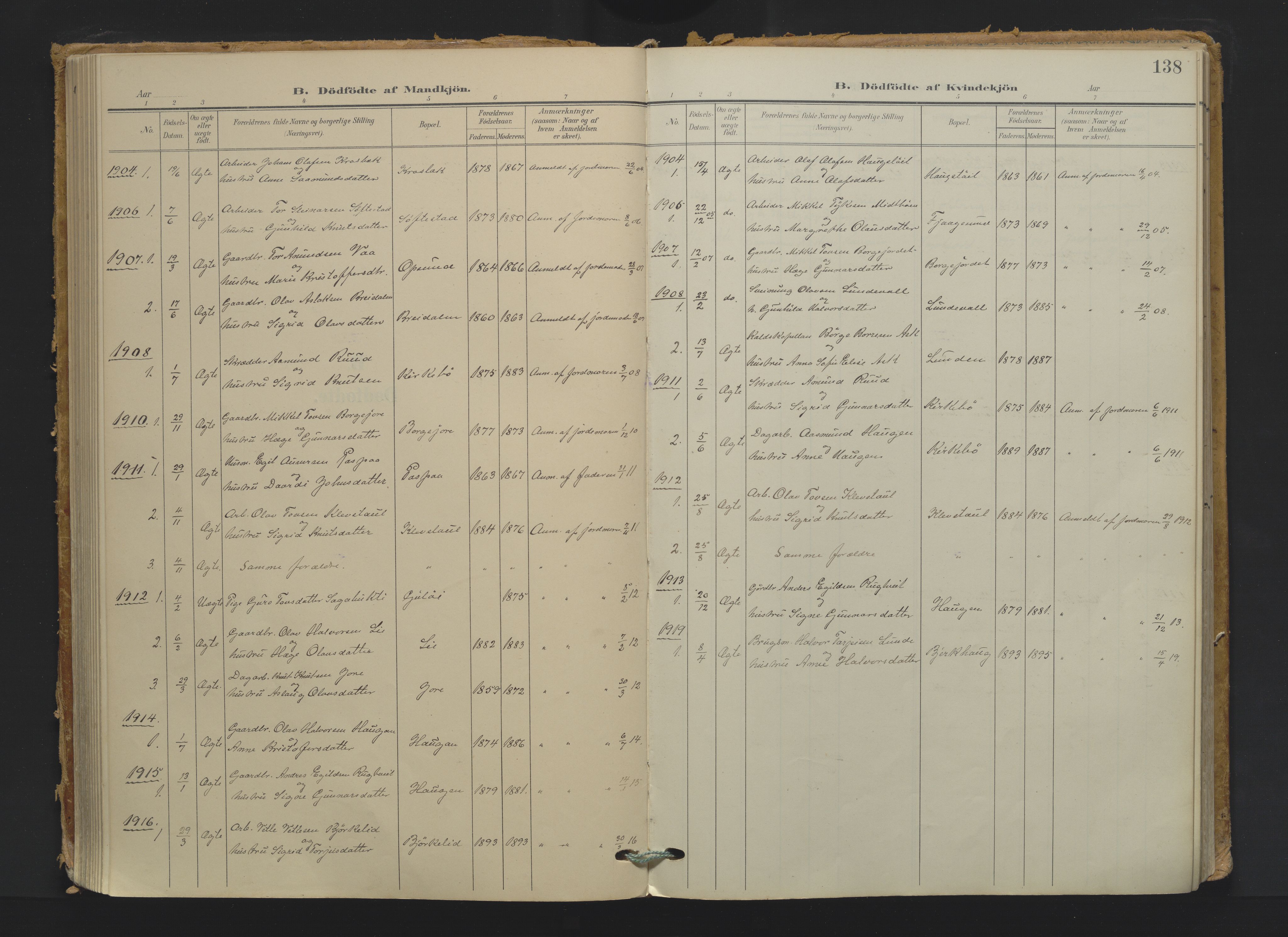 Kviteseid kirkebøker, AV/SAKO-A-276/F/Fa/L0009: Parish register (official) no. I 9, 1903-1934, p. 138