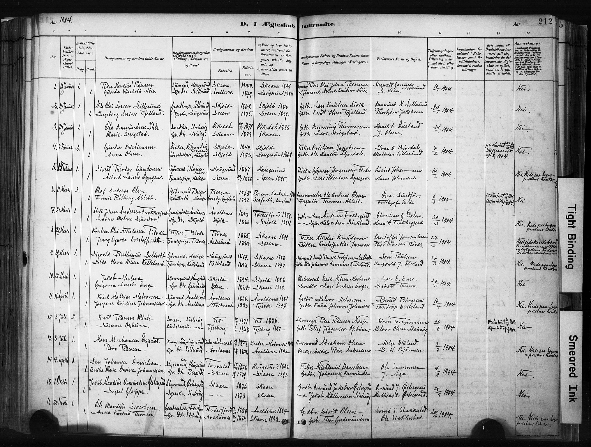 Haugesund sokneprestkontor, AV/SAST-A -101863/H/Ha/Haa/L0004: Parish register (official) no. A 4, 1886-1908, p. 212