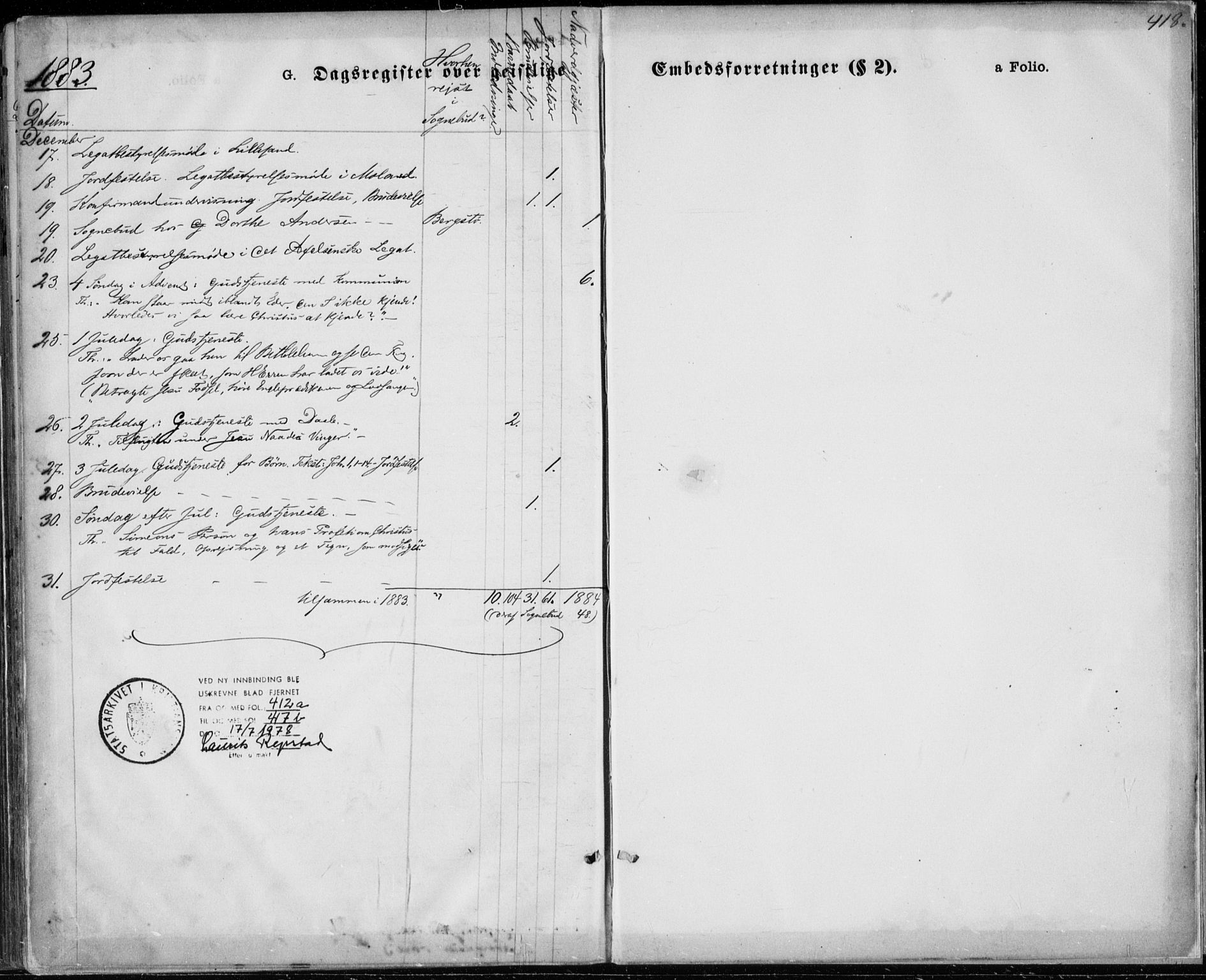 Vestre Moland sokneprestkontor, AV/SAK-1111-0046/F/Fa/Fab/L0008: Parish register (official) no. A 8, 1873-1883, p. 412