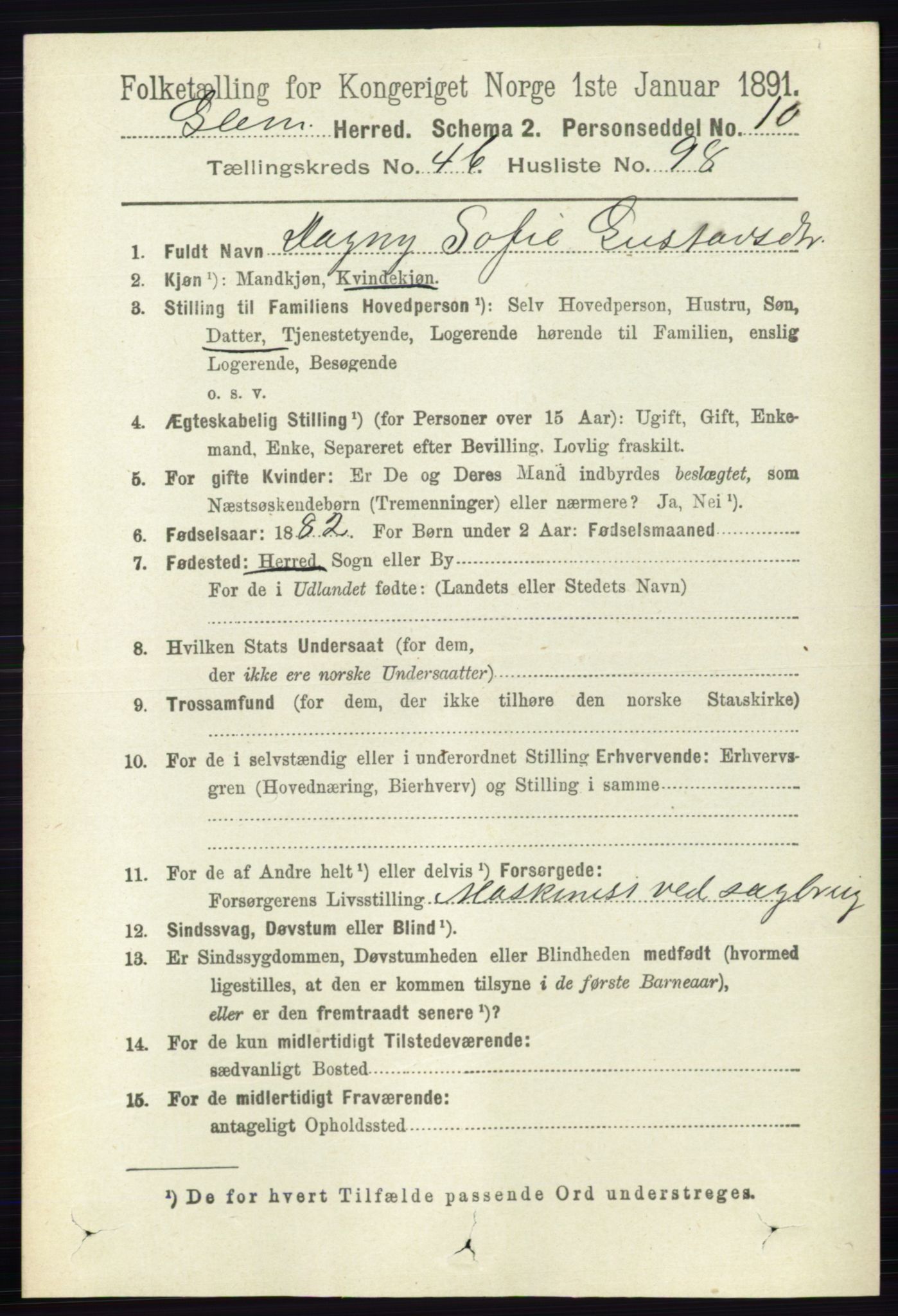 RA, 1891 census for 0132 Glemmen, 1891, p. 5886