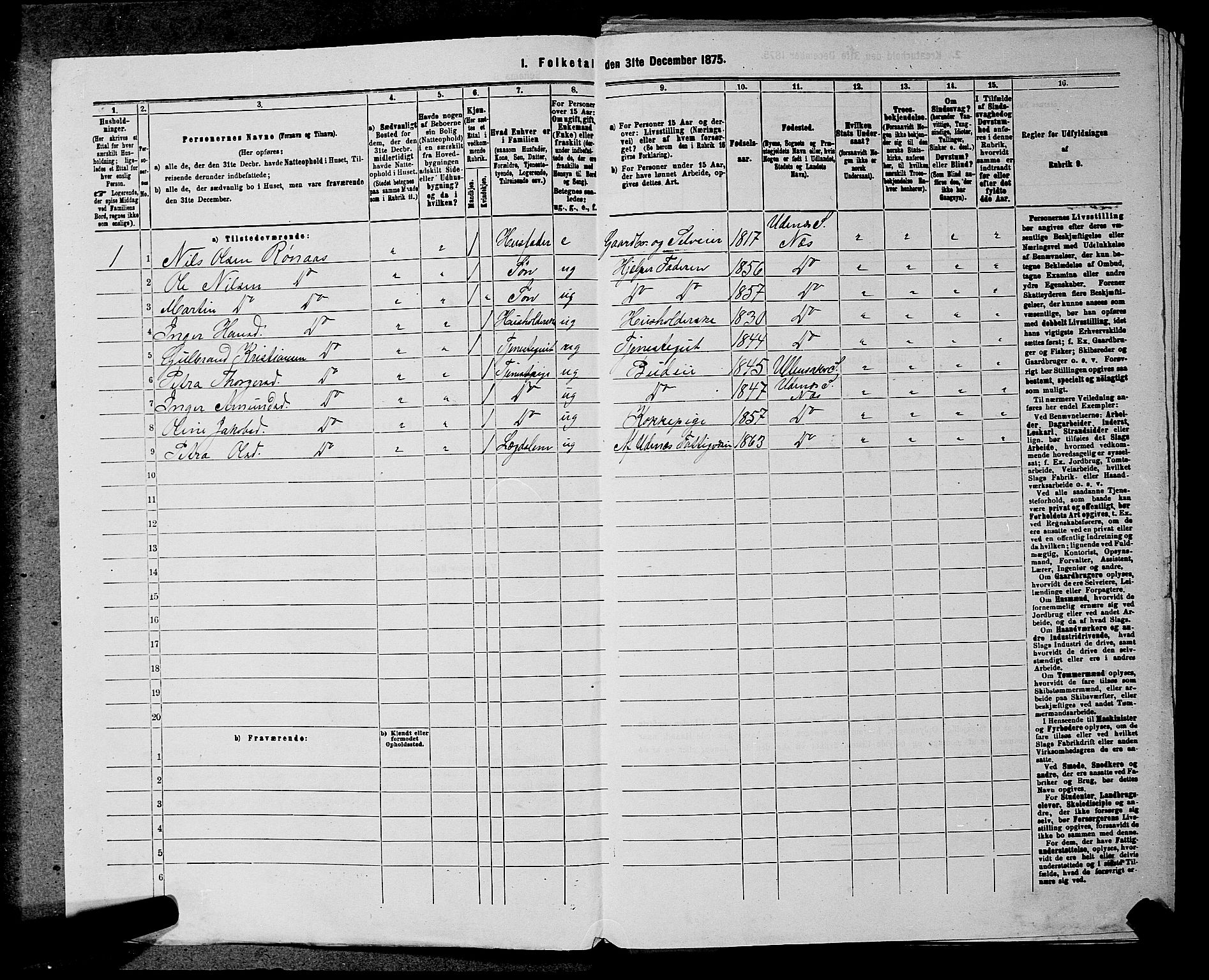 RA, 1875 census for 0236P Nes, 1875, p. 2485