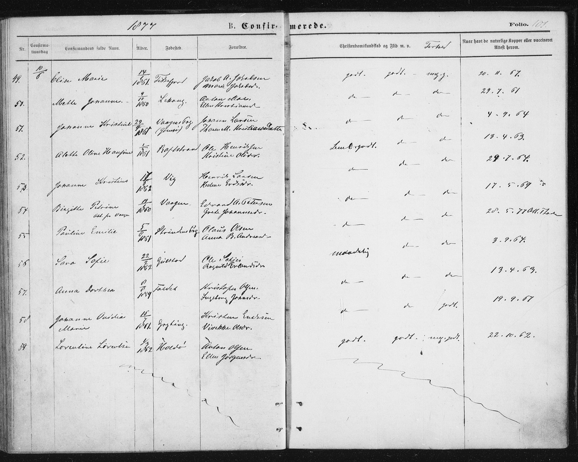 Ministerialprotokoller, klokkerbøker og fødselsregistre - Nordland, AV/SAT-A-1459/888/L1243: Parish register (official) no. 888A09, 1876-1879, p. 101