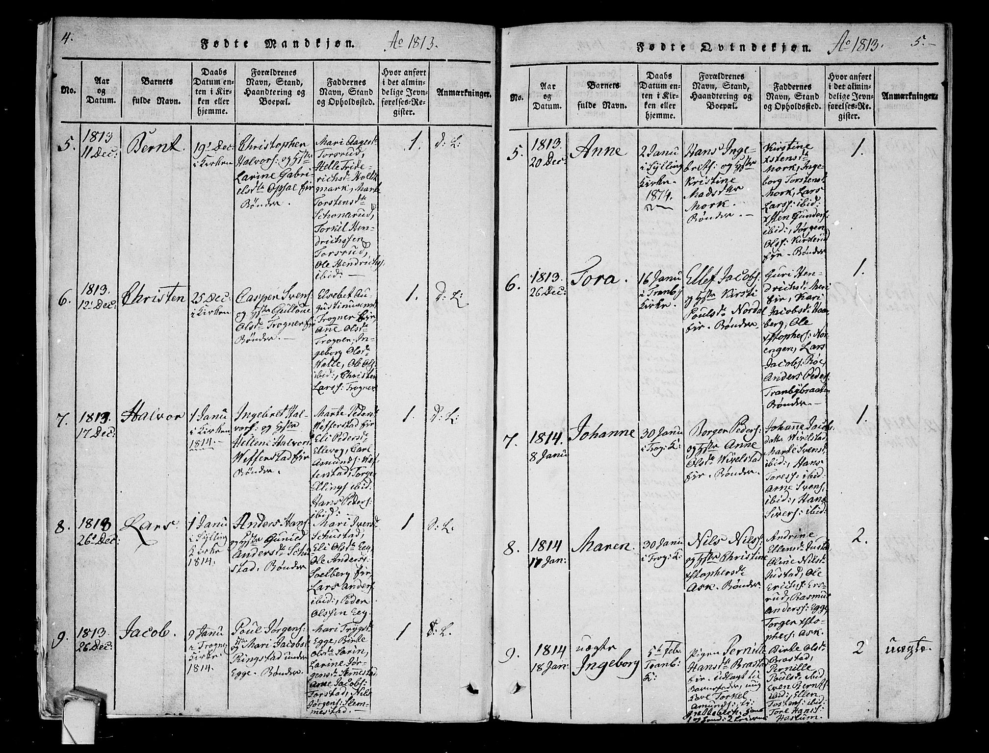 Lier kirkebøker, SAKO/A-230/F/Fa/L0008: Parish register (official) no. I 8, 1813-1825, p. 4-5