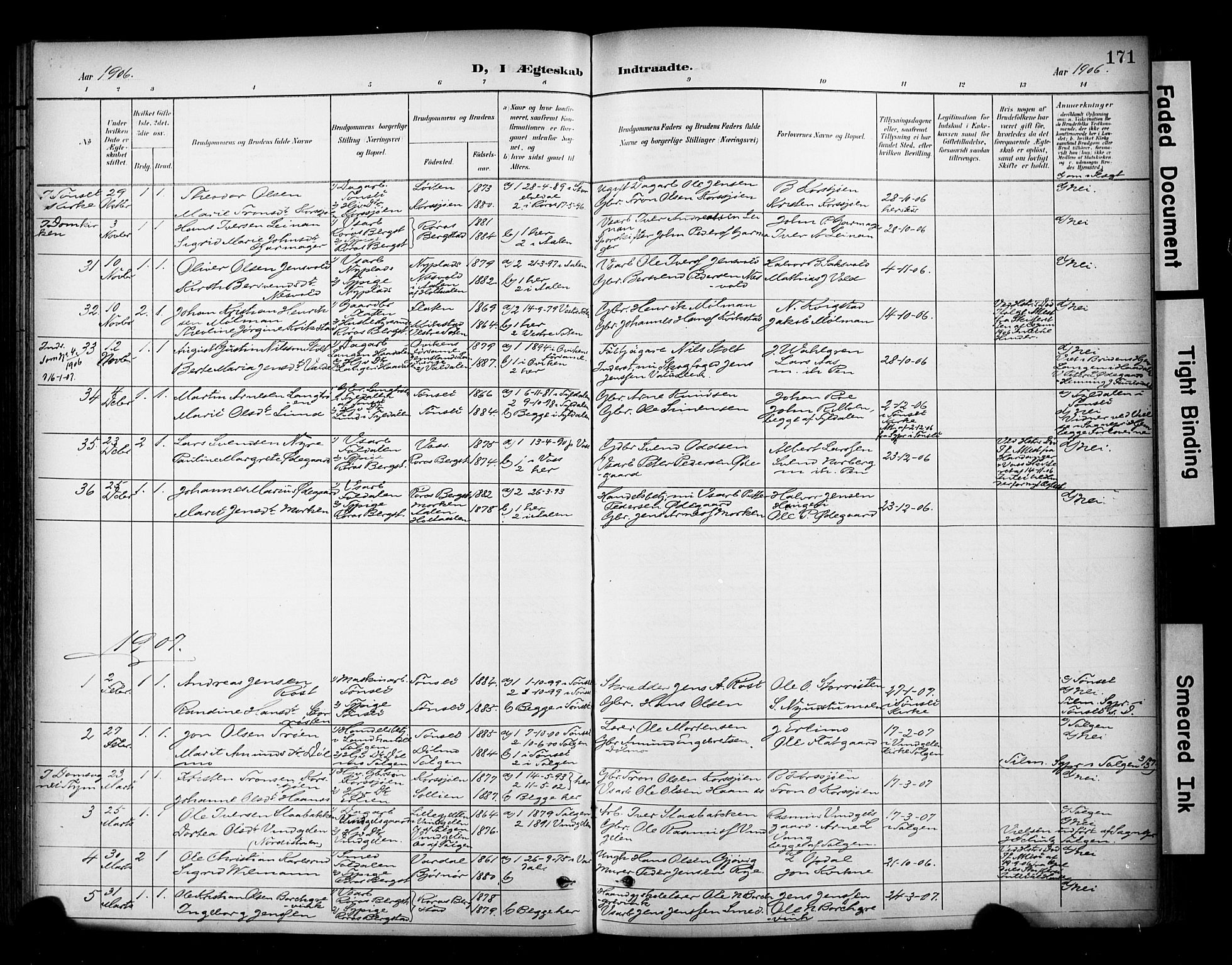 Ministerialprotokoller, klokkerbøker og fødselsregistre - Sør-Trøndelag, SAT/A-1456/681/L0936: Parish register (official) no. 681A14, 1899-1908, p. 171