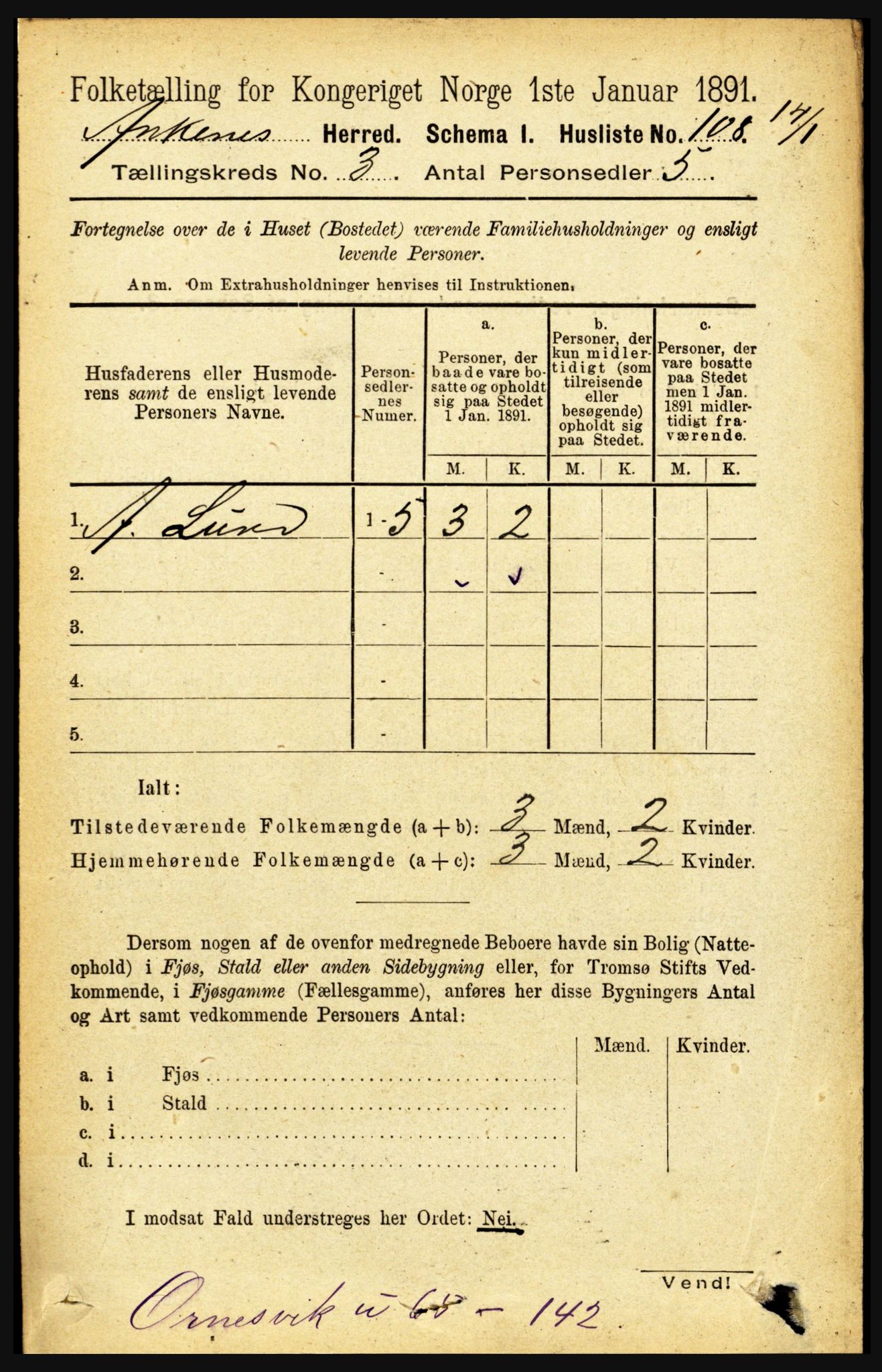 RA, 1891 census for 1855 Ankenes, 1891, p. 1571