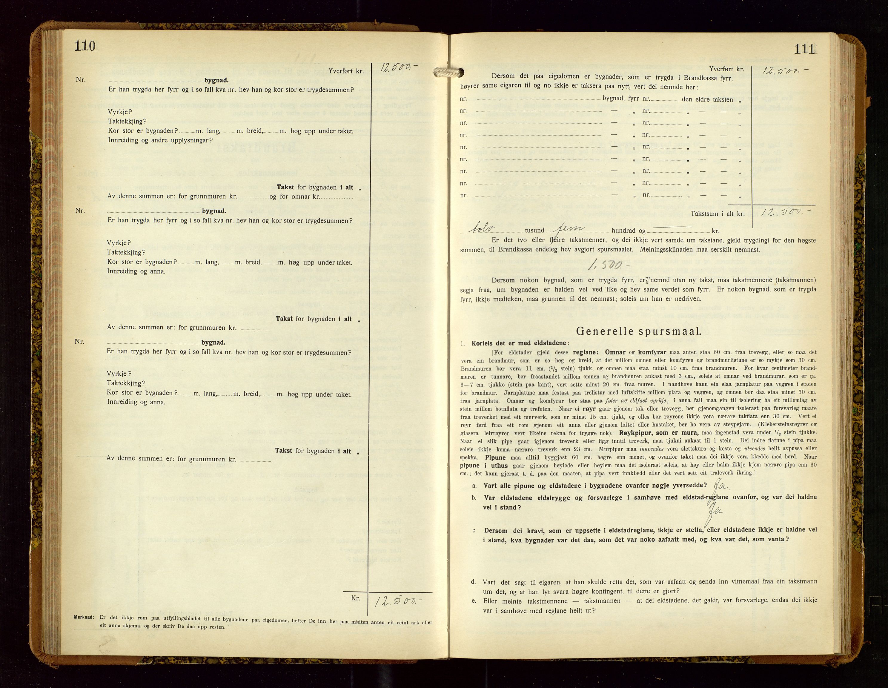 Hetland lensmannskontor, AV/SAST-A-100101/Gob/L0004: "Brandtakstbok", 1934-1936, p. 110-111