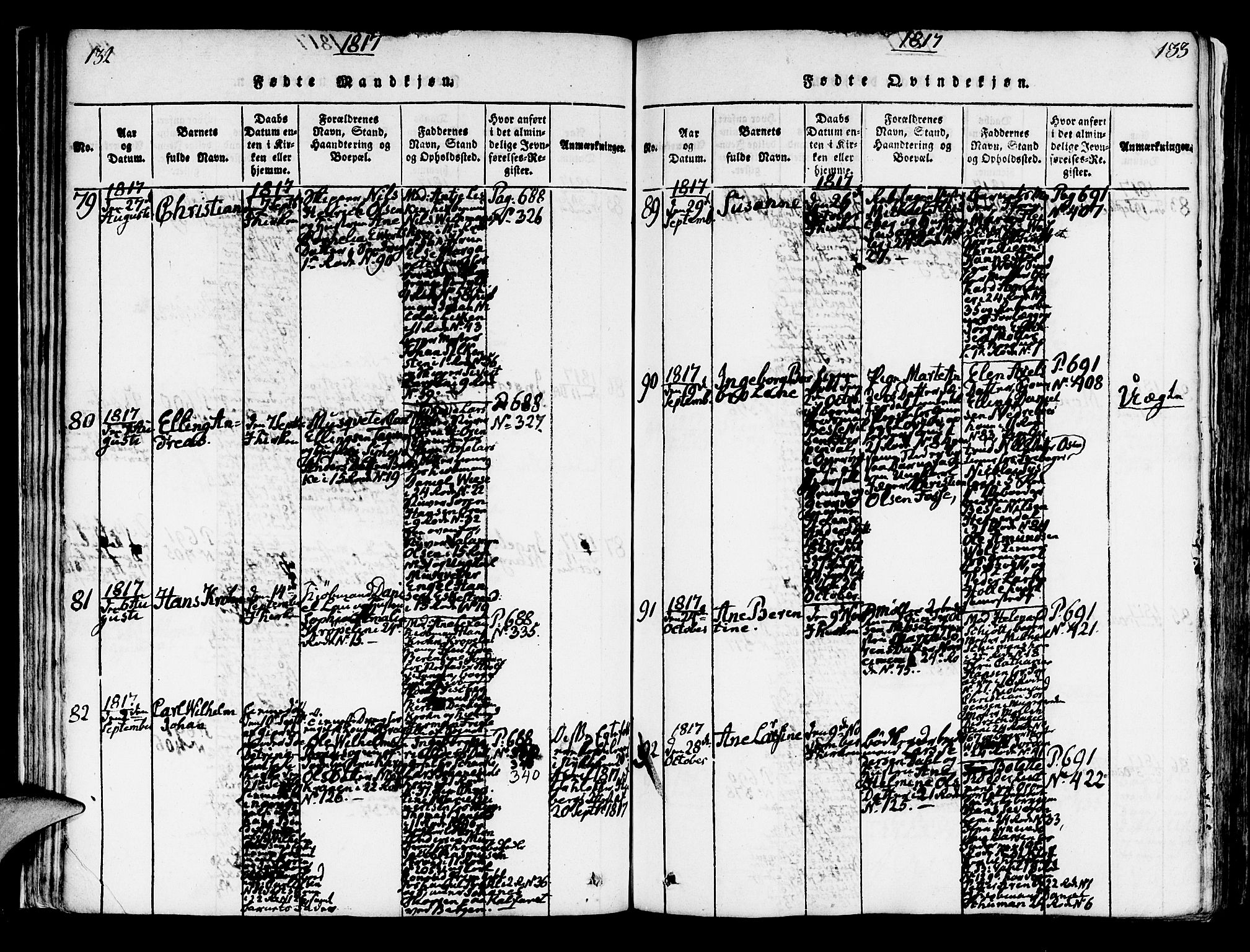 Korskirken sokneprestembete, AV/SAB-A-76101/H/Hab: Parish register (copy) no. A 1b, 1815-1821, p. 132-133