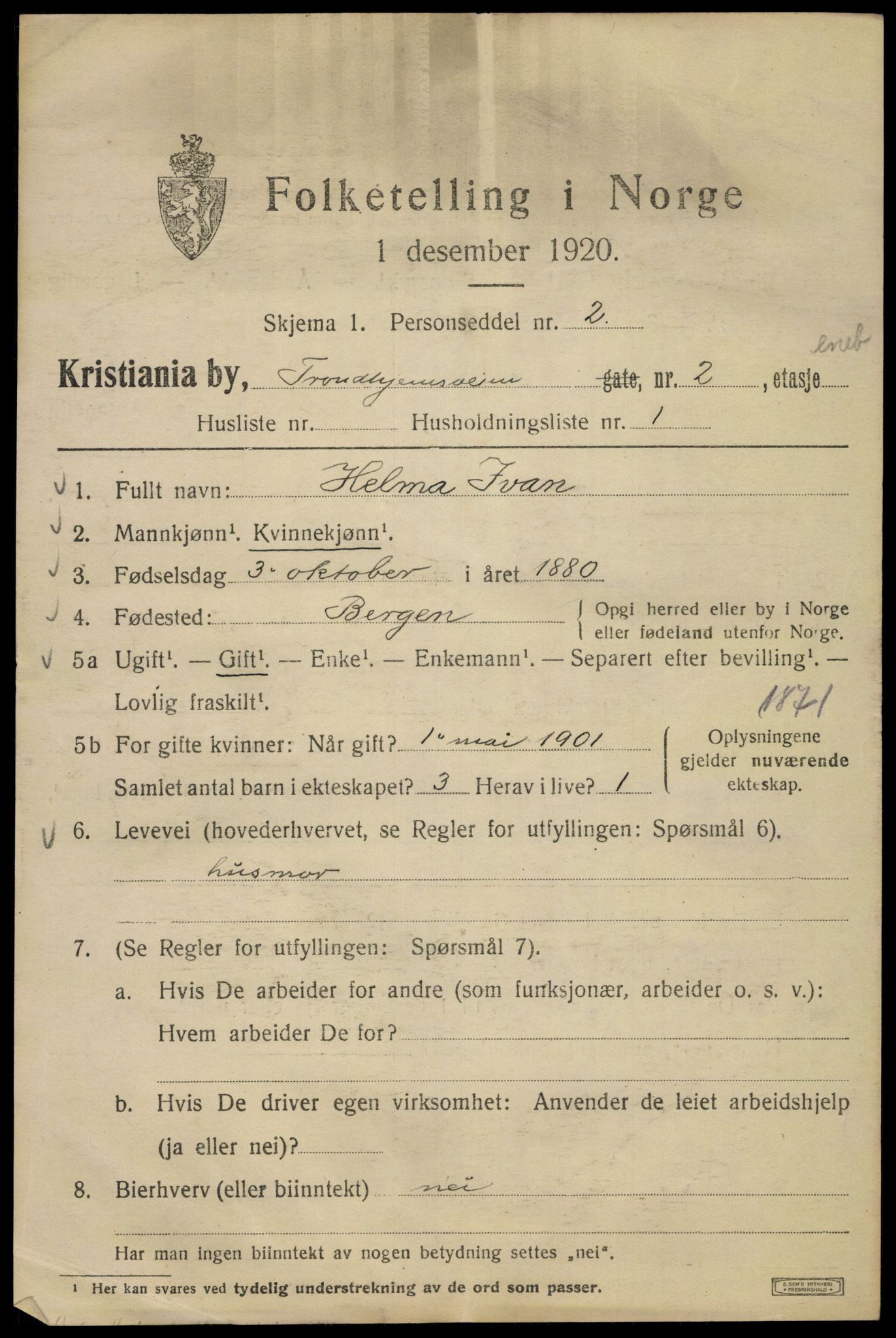 SAO, 1920 census for Kristiania, 1920, p. 598379