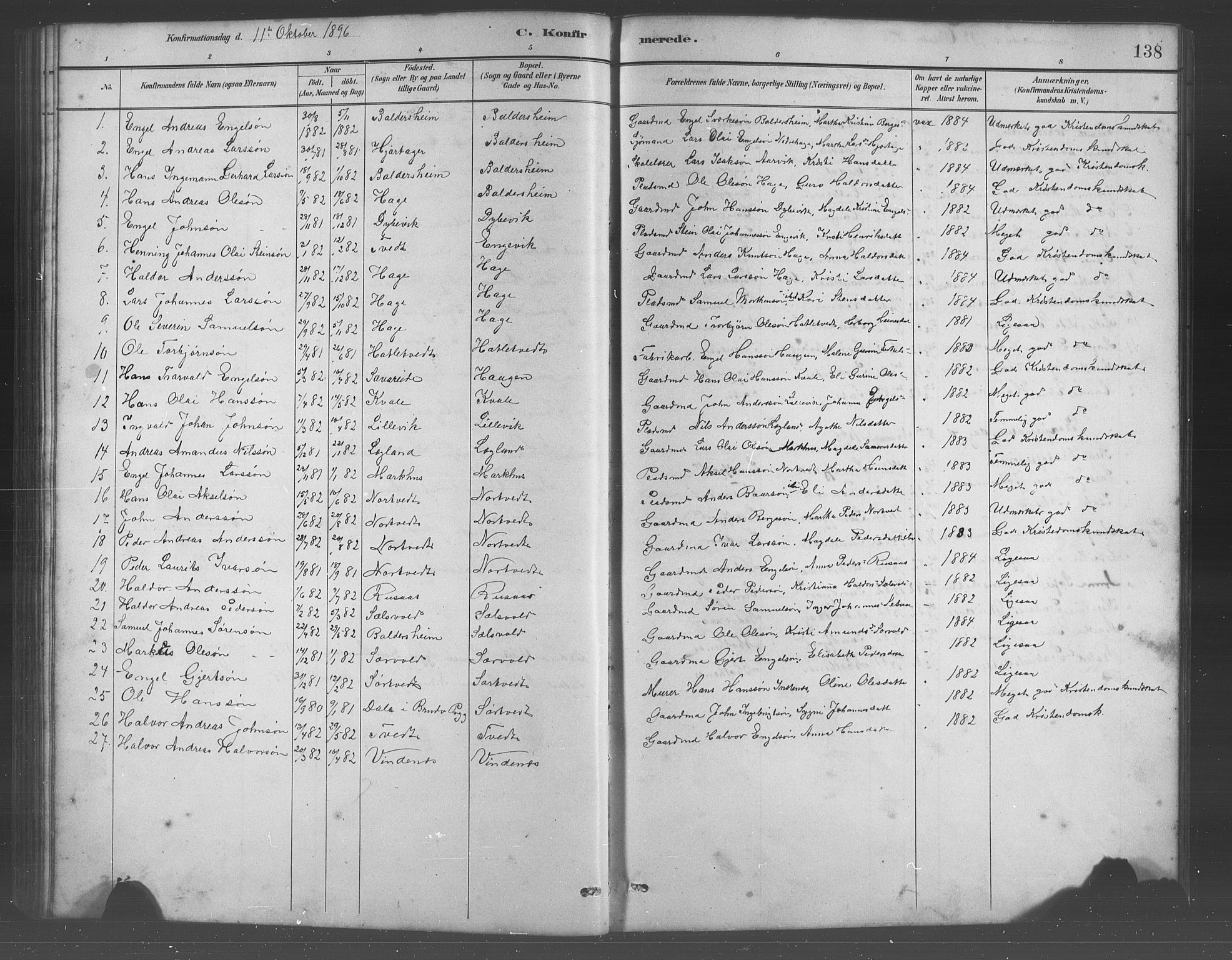 Fusa sokneprestembete, SAB/A-75401/H/Hab: Parish register (copy) no. C 2, 1886-1926, p. 138