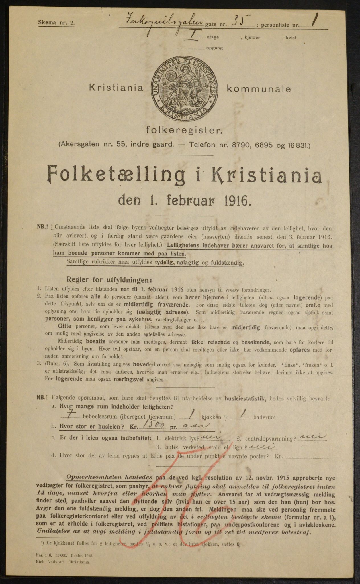 OBA, Municipal Census 1916 for Kristiania, 1916, p. 45288