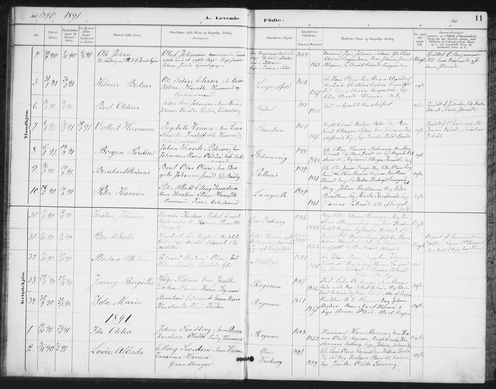 Ministerialprotokoller, klokkerbøker og fødselsregistre - Nordland, AV/SAT-A-1459/847/L0682: Parish register (copy) no. 847C10, 1889-1907, p. 11