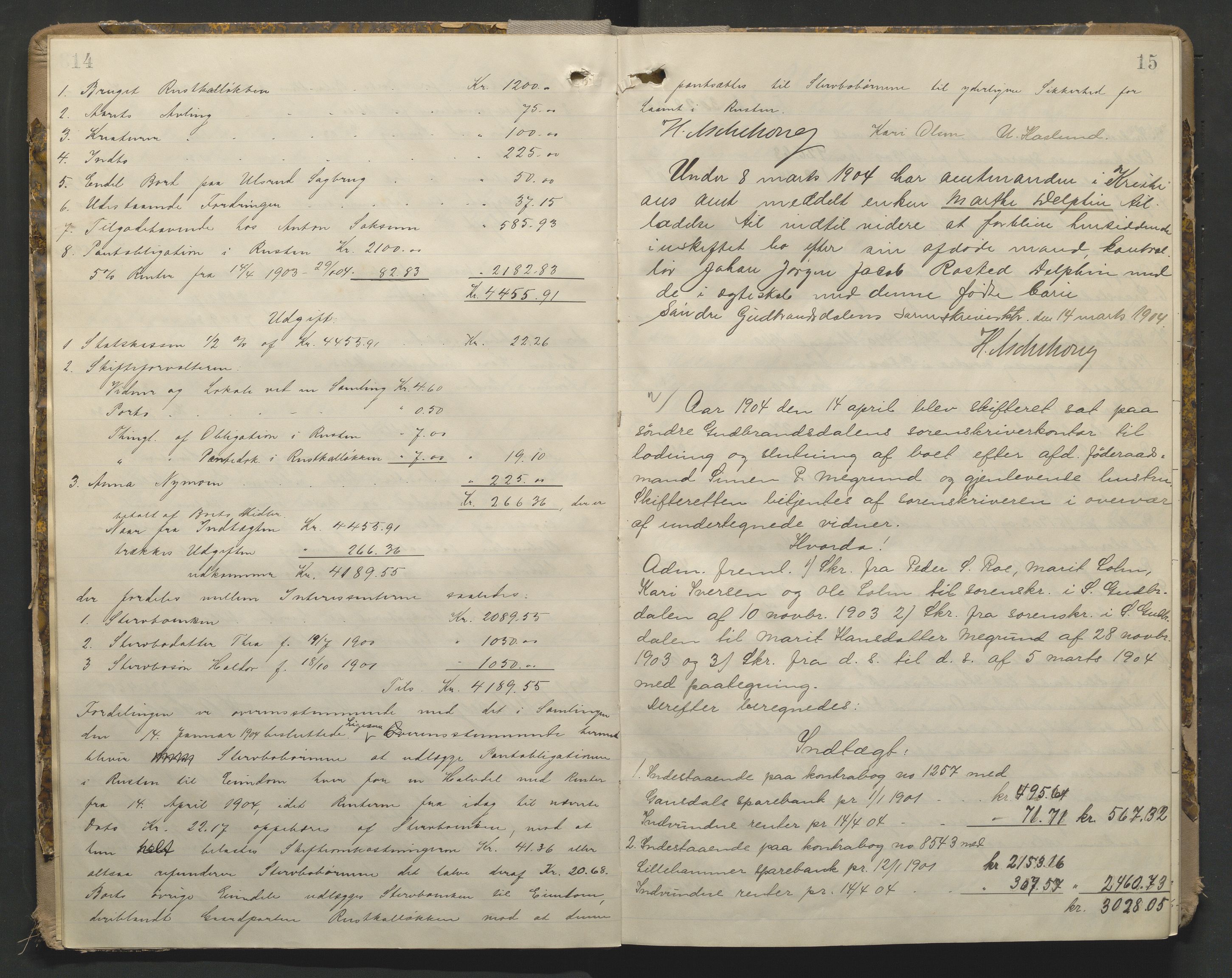 Sør-Gudbrandsdal tingrett, AV/SAH-TING-004/J/Ja/Jae/L0001: Skifteutlodningsprotokoll - landet, 1903-1912, p. 14-15