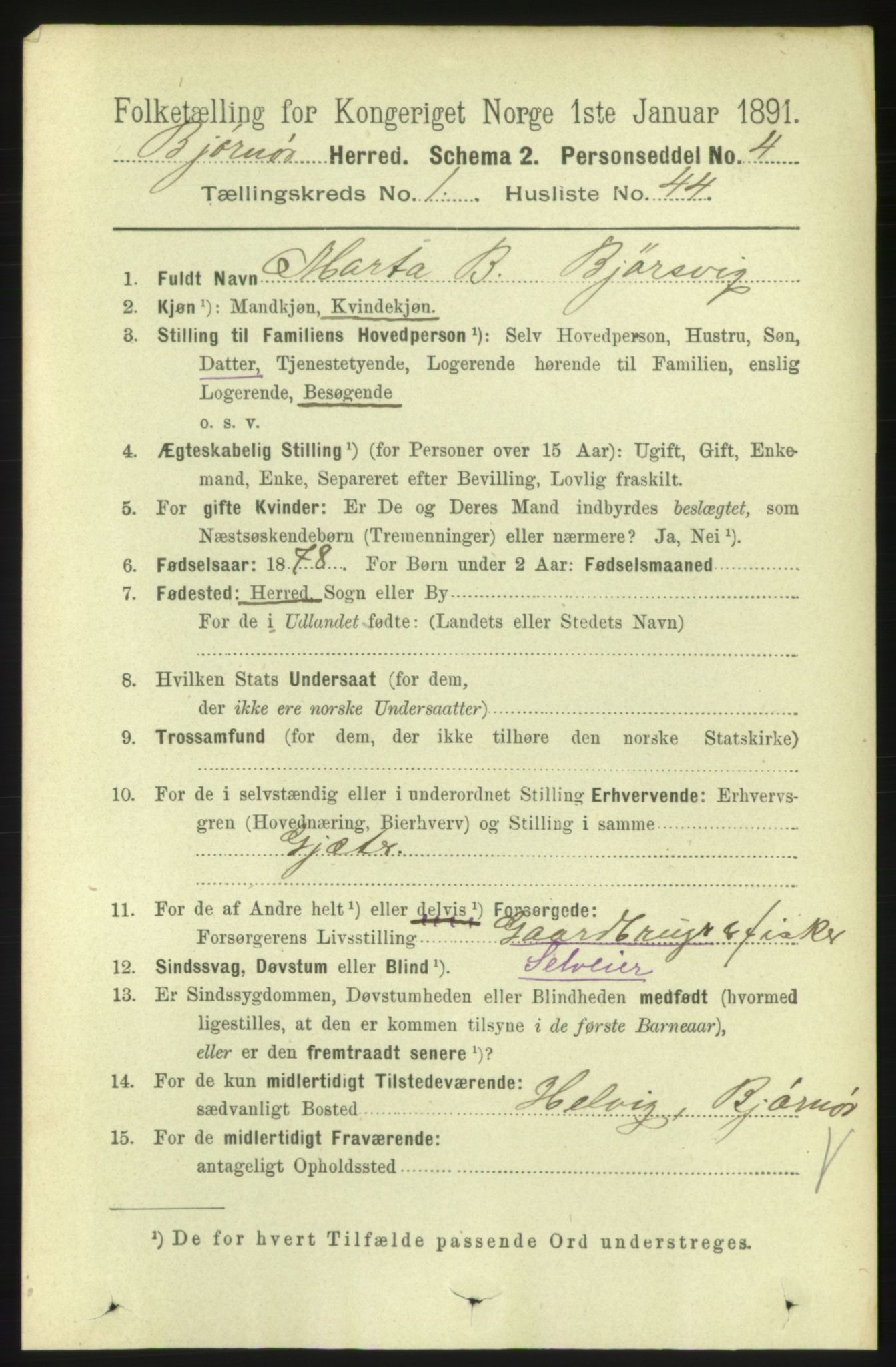 RA, 1891 census for 1632 Bjørnør, 1891, p. 377