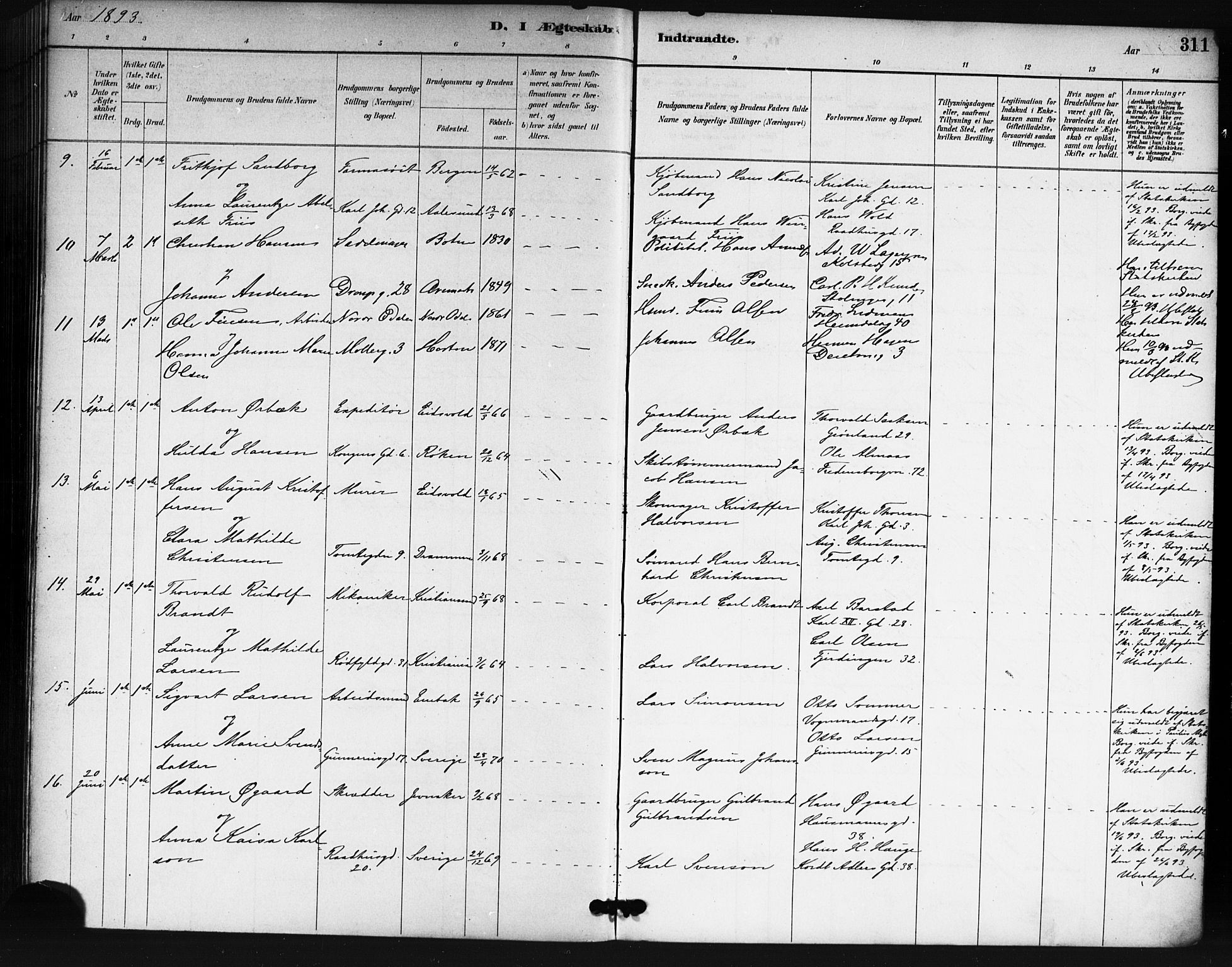Oslo domkirke Kirkebøker, SAO/A-10752/F/Fa/L0032: Parish register (official) no. 32, 1885-1902, p. 311