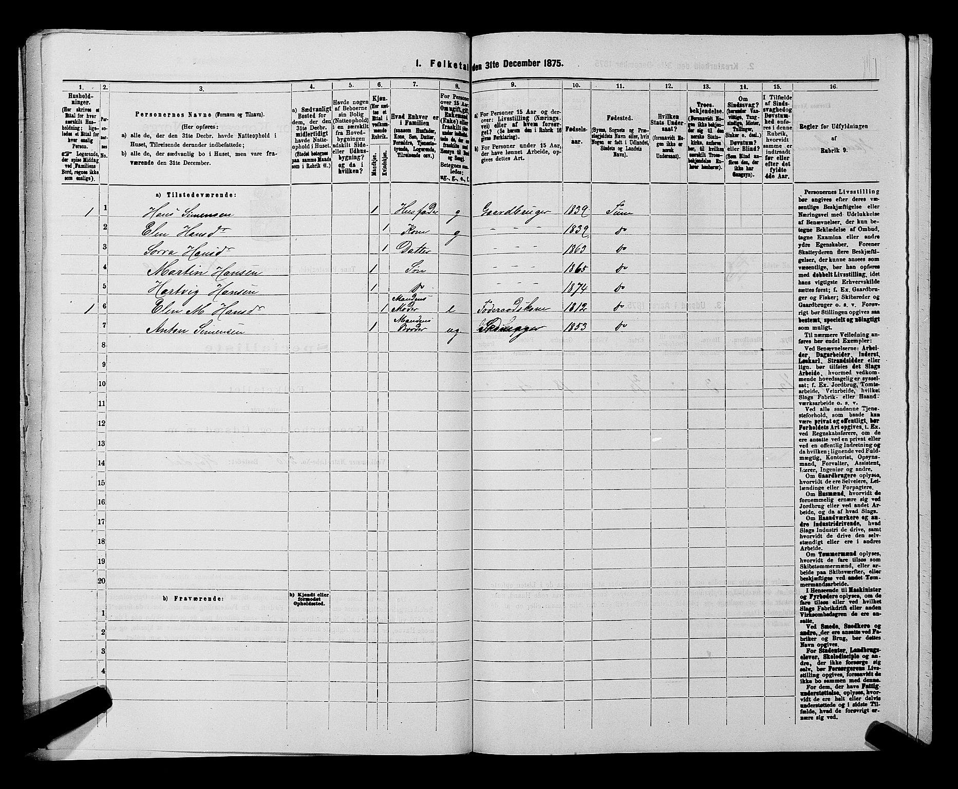 RA, 1875 census for 0130P Tune, 1875, p. 1855