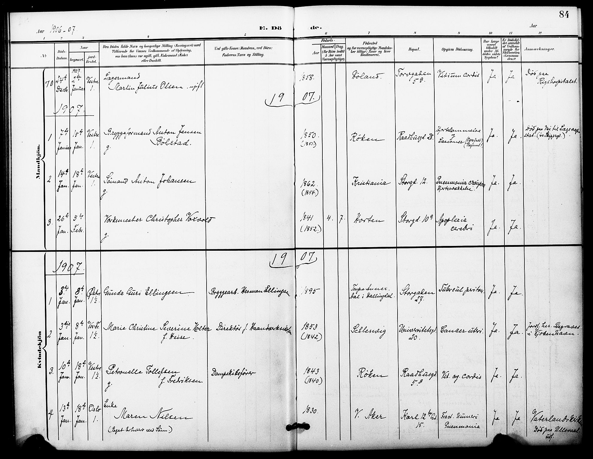 Oslo domkirke Kirkebøker, AV/SAO-A-10752/F/Fa/L0036: Parish register (official) no. 36, 1901-1919, p. 84