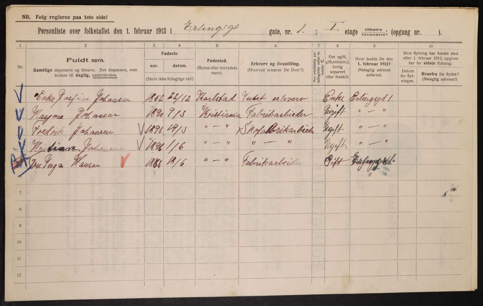 OBA, Municipal Census 1913 for Kristiania, 1913, p. 22078