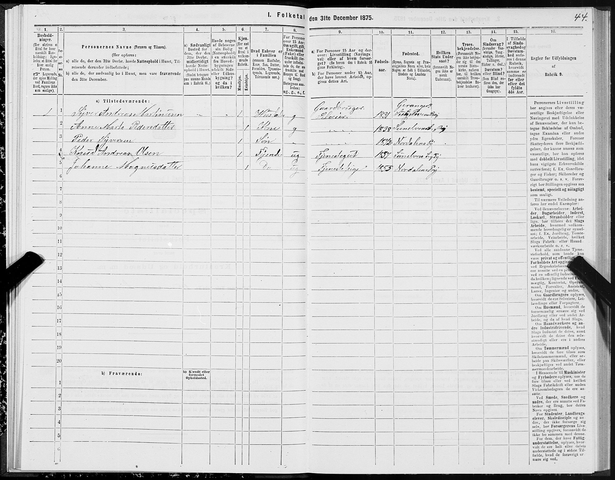 SAT, 1875 census for 1524P Norddal, 1875, p. 1044