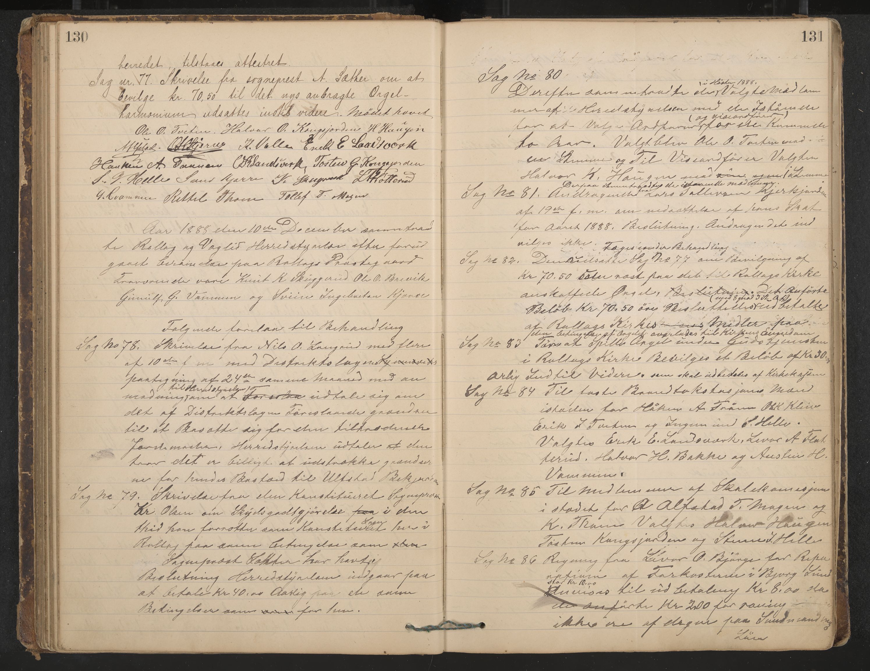 Rollag formannskap og sentraladministrasjon, IKAK/0632021-2/A/Aa/L0003: Møtebok, 1884-1897, p. 130-131