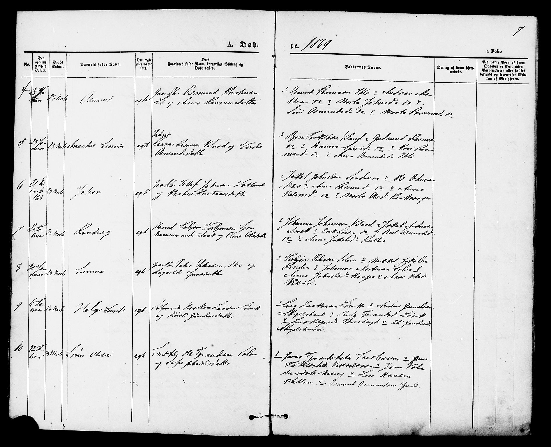 Vikedal sokneprestkontor, AV/SAST-A-101840/01/IV: Parish register (official) no. A 7, 1868-1883, p. 7