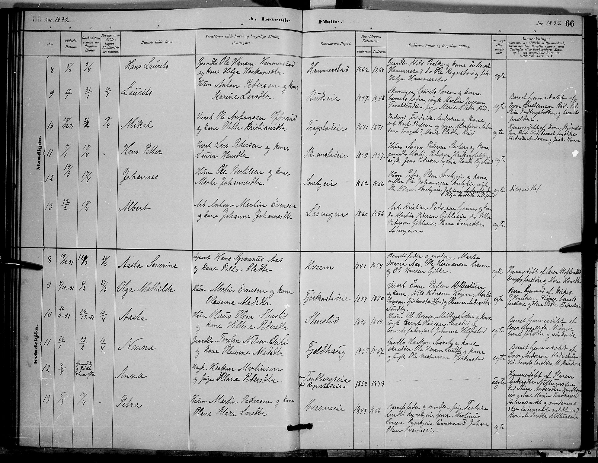 Østre Toten prestekontor, SAH/PREST-104/H/Ha/Hab/L0005: Parish register (copy) no. 5, 1884-1893, p. 66
