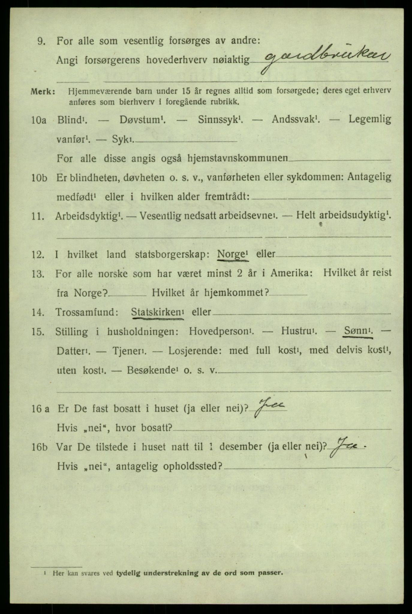 SAB, 1920 census for Granvin, 1920, p. 1303