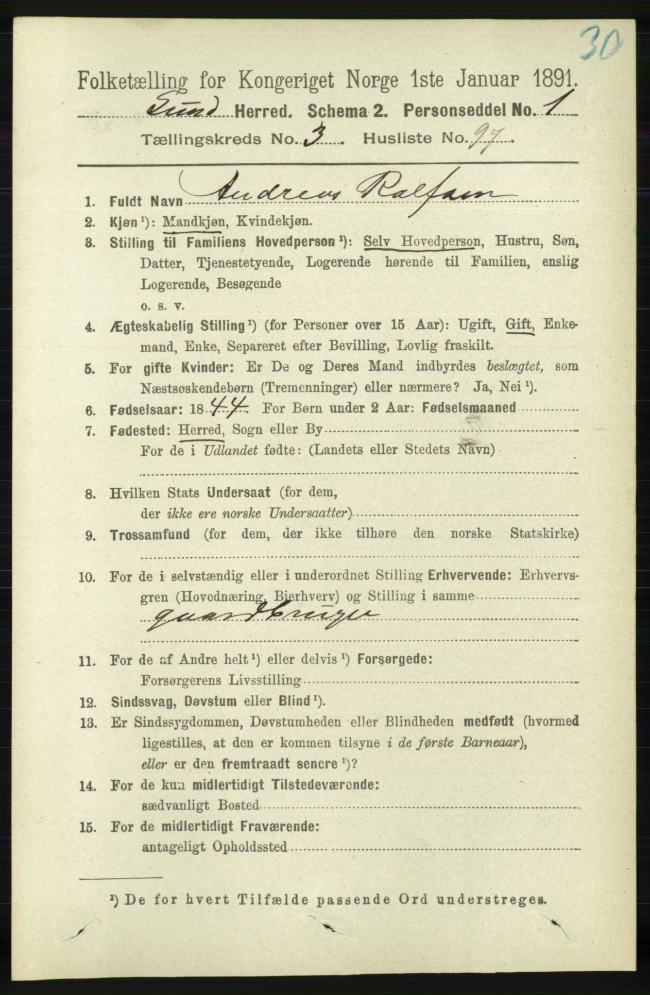 RA, 1891 census for 1112 Lund, 1891, p. 1185