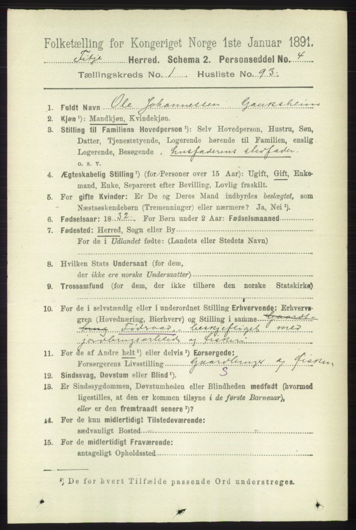 RA, 1891 census for 1222 Fitjar, 1891, p. 573