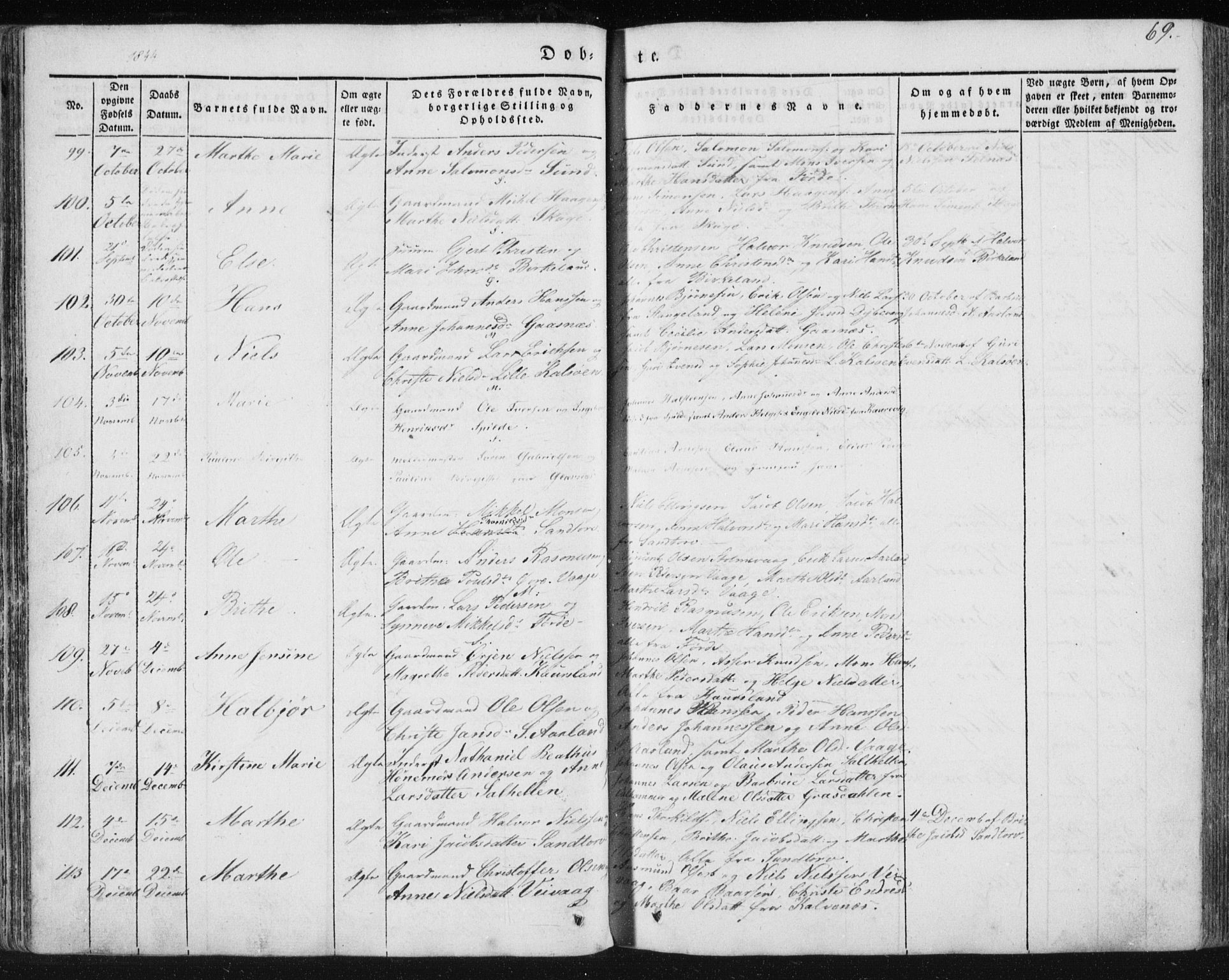 Sund sokneprestembete, AV/SAB-A-99930: Parish register (official) no. A 13, 1835-1849, p. 69