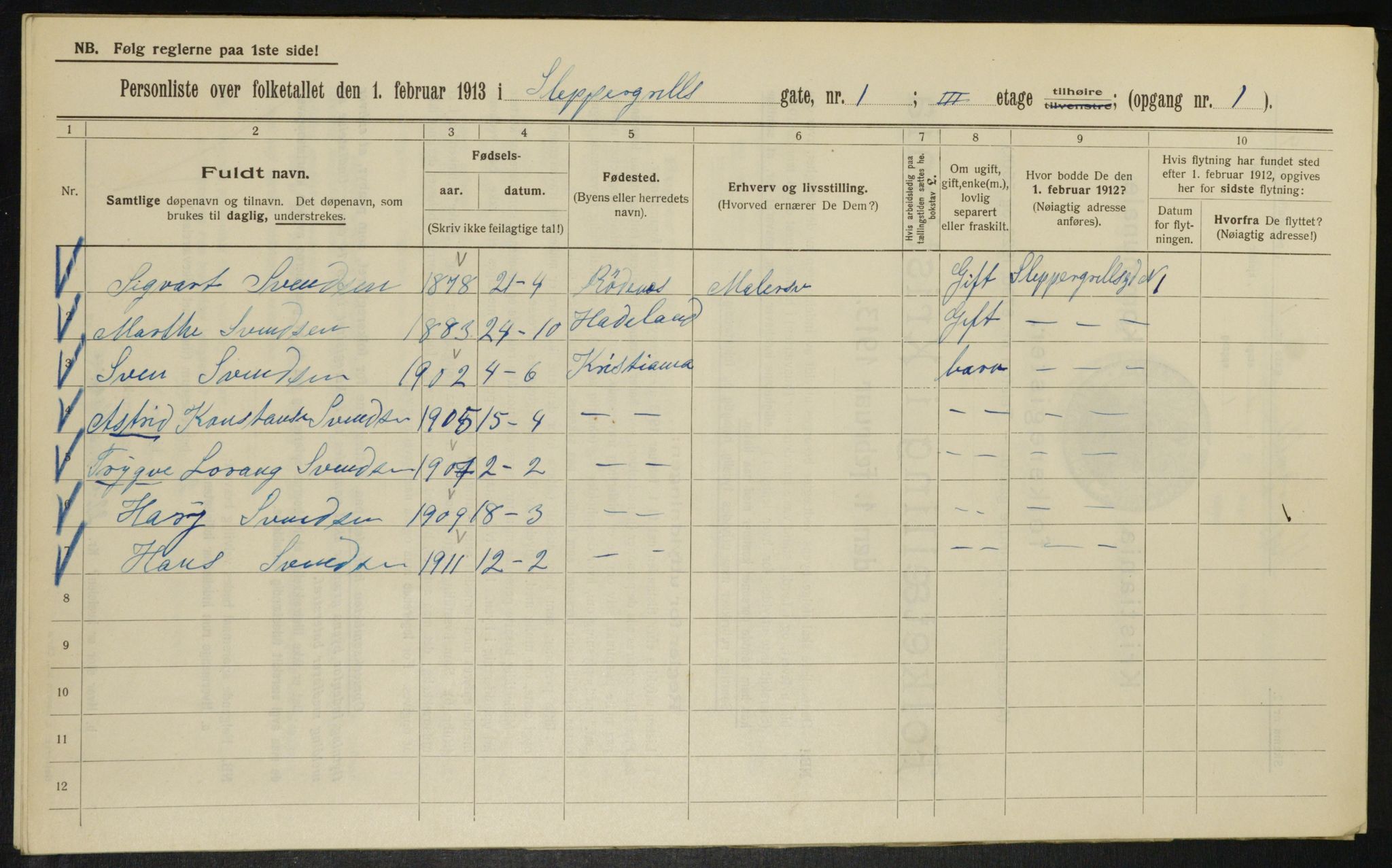 OBA, Municipal Census 1913 for Kristiania, 1913, p. 89577