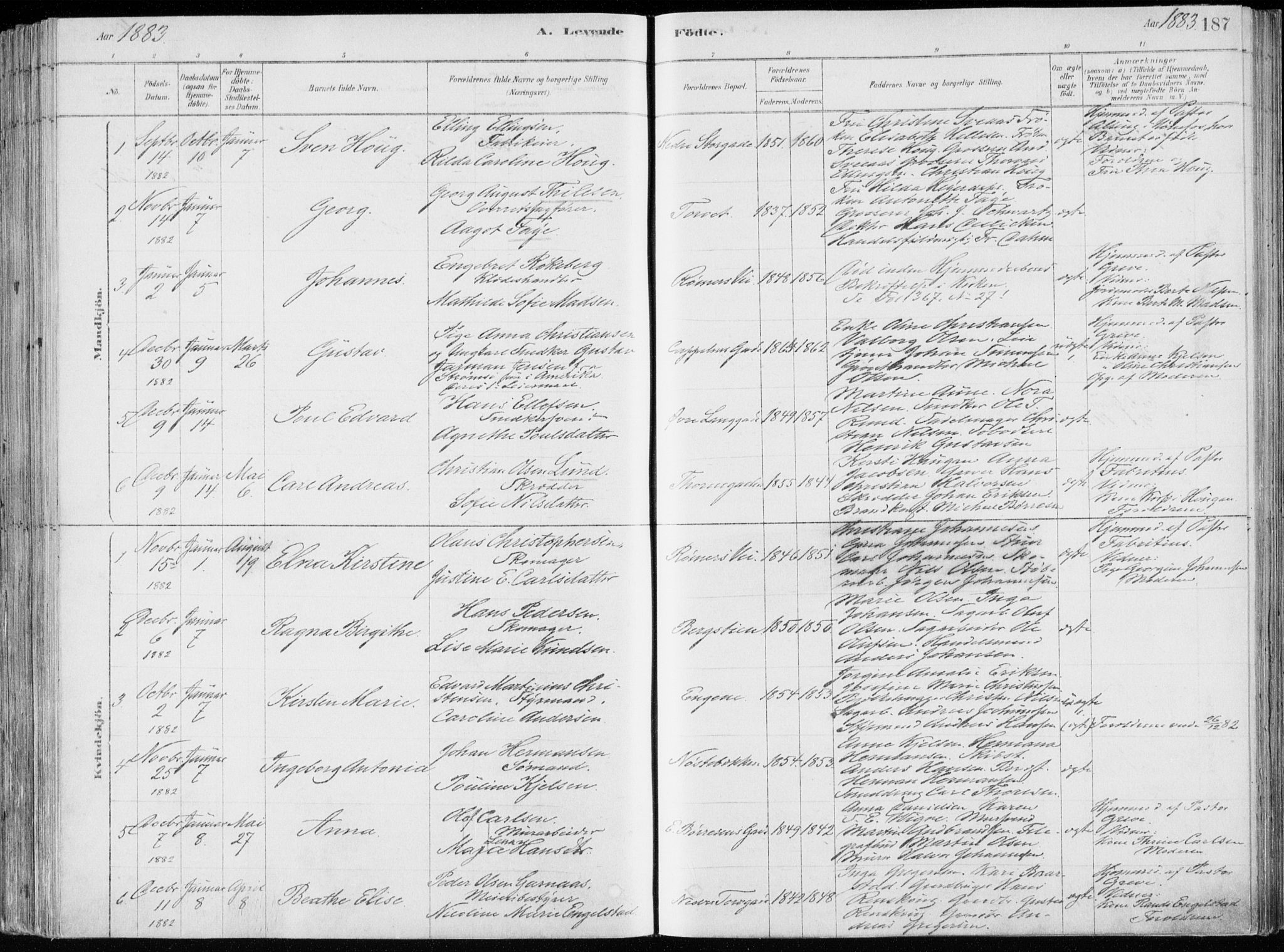 Bragernes kirkebøker, SAKO/A-6/F/Fb/L0006a: Parish register (official) no. II 6A, 1878-1885, p. 187