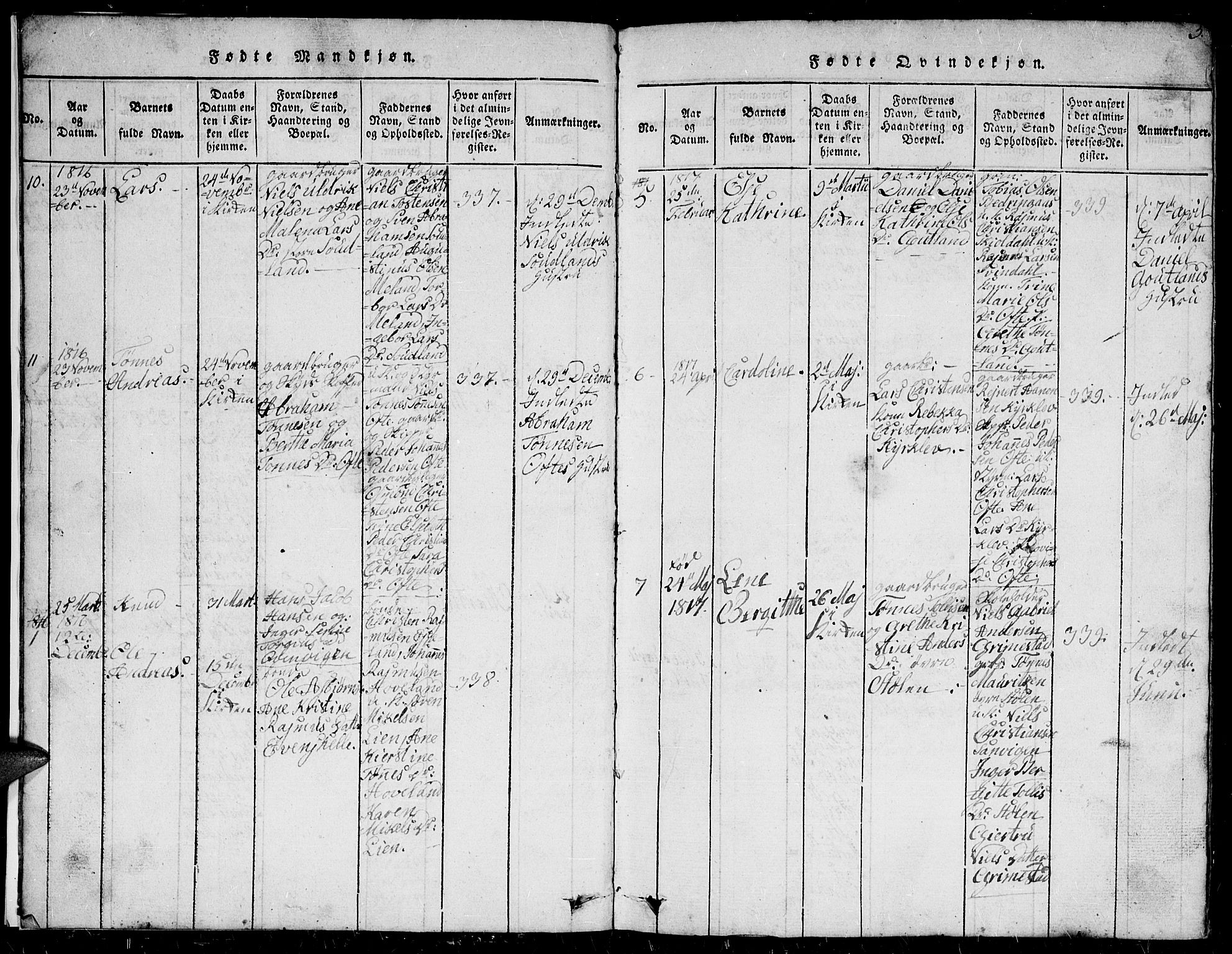 Herad sokneprestkontor, AV/SAK-1111-0018/F/Fb/Fba/L0001: Parish register (copy) no. B 1, 1815-1852, p. 5