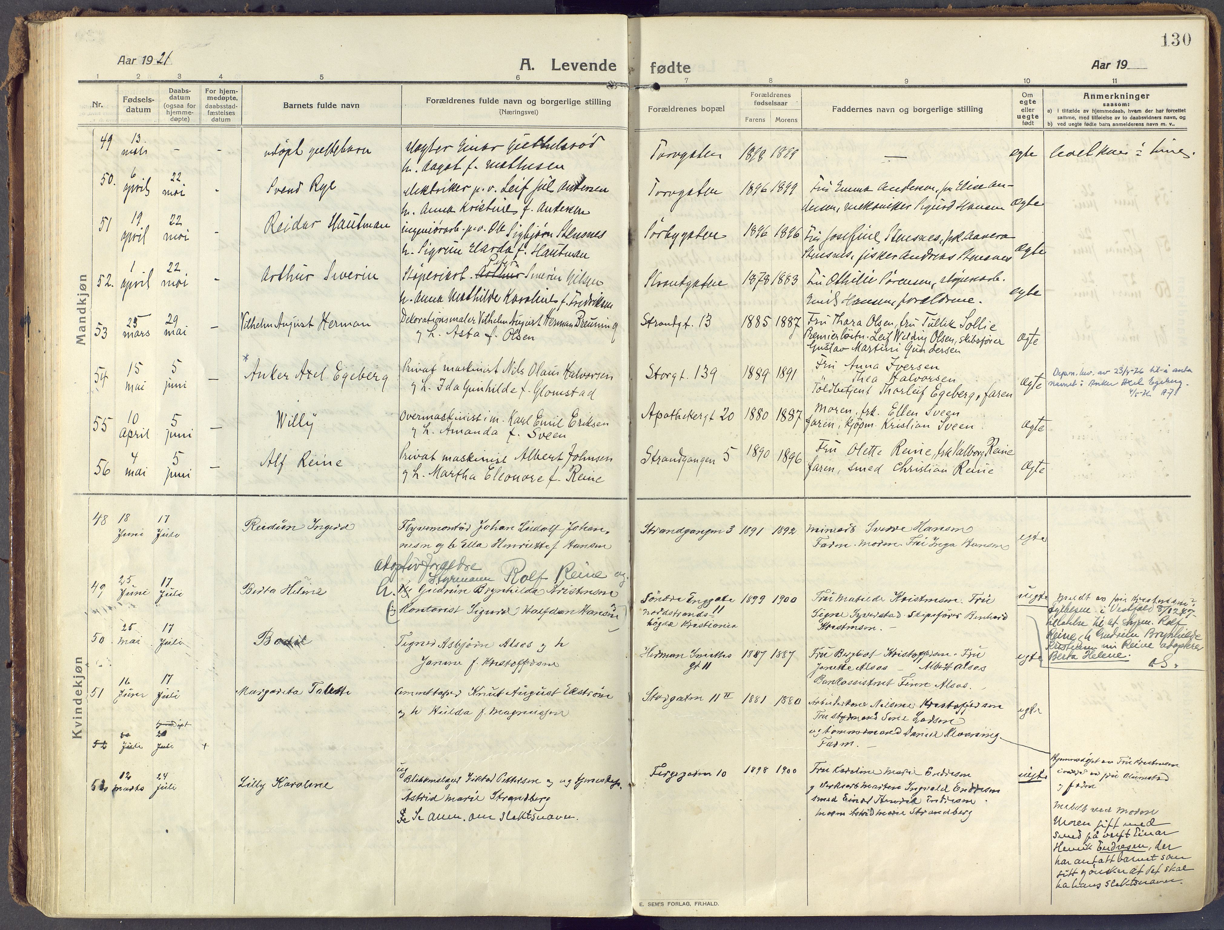 Horten kirkebøker, SAKO/A-348/F/Fa/L0012: Parish register (official) no. 12, 1913-1926, p. 130