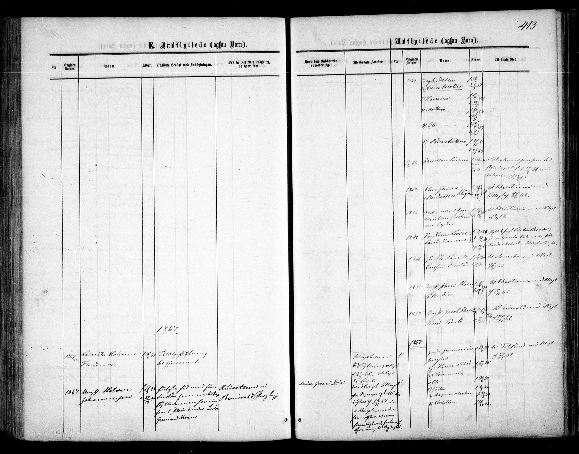 Nes prestekontor Kirkebøker, AV/SAO-A-10410/F/Fa/L0008: Parish register (official) no. I 8, 1859-1874, p. 413