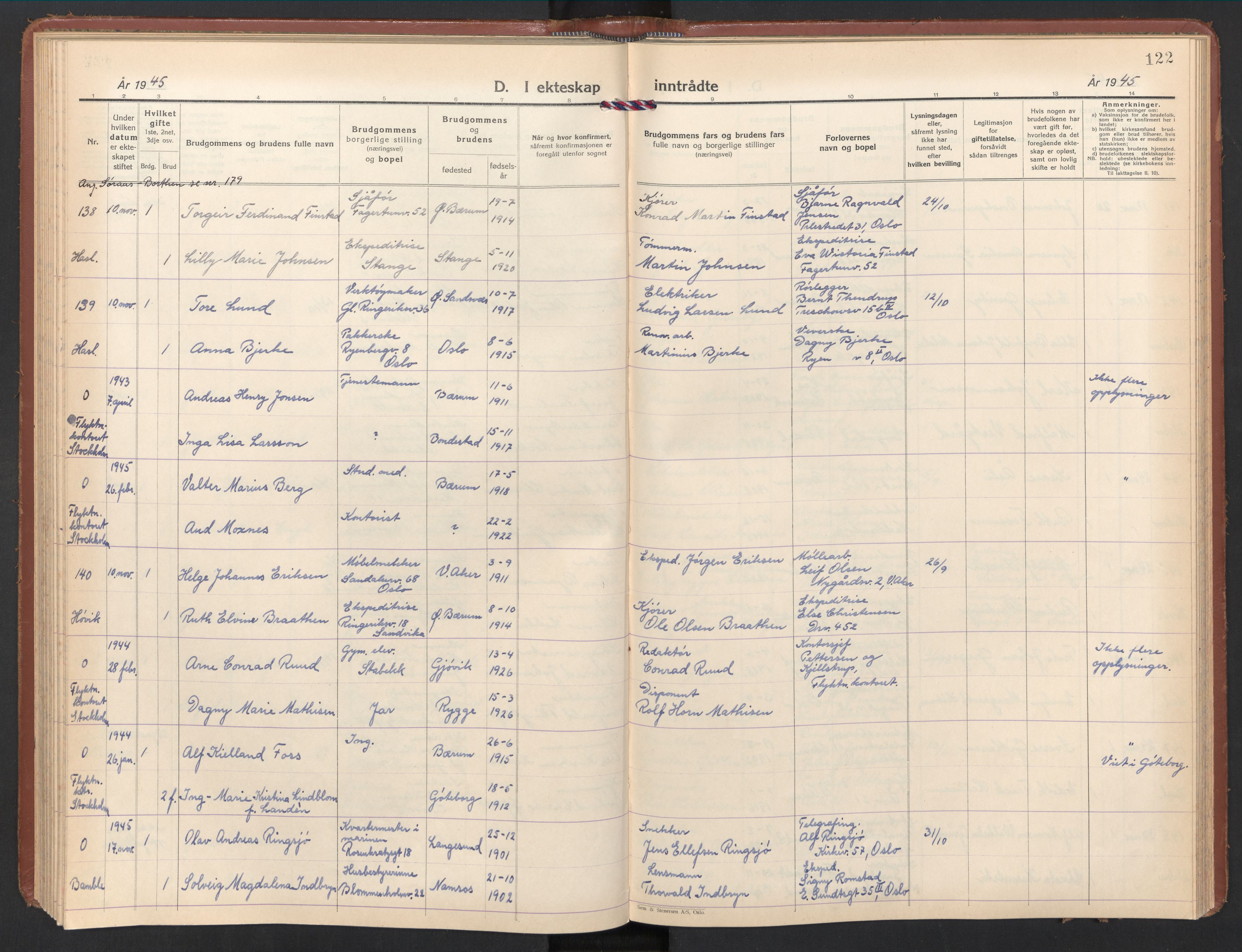 Østre Bærum prestekontor Kirkebøker, AV/SAO-A-10887/F/Fa/L0008: Parish register (official) no. 8, 1940-1948, p. 122