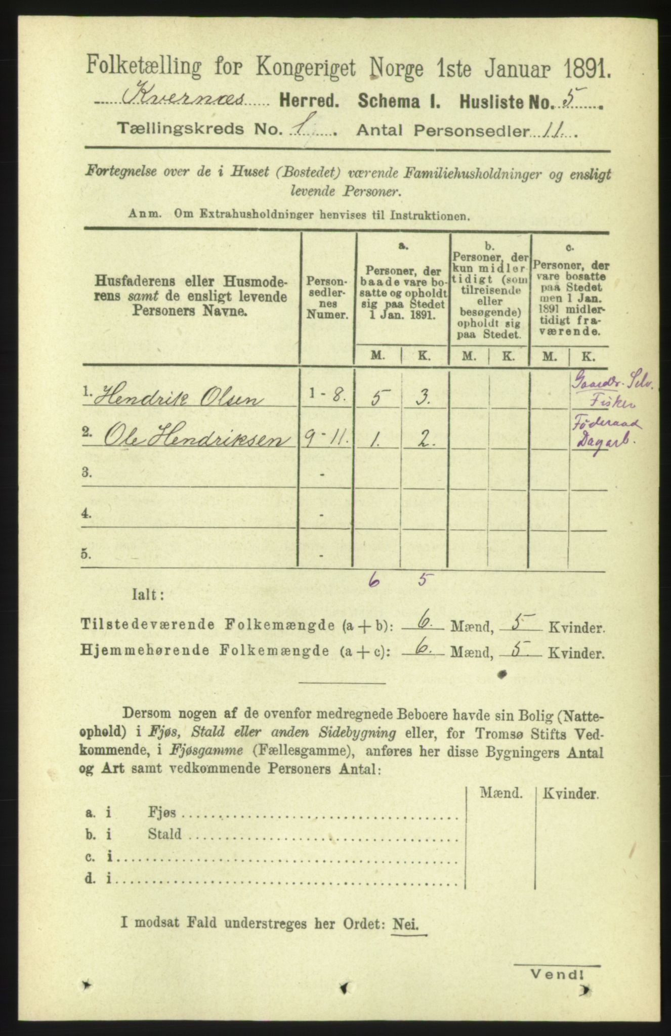 RA, 1891 census for 1553 Kvernes, 1891, p. 48