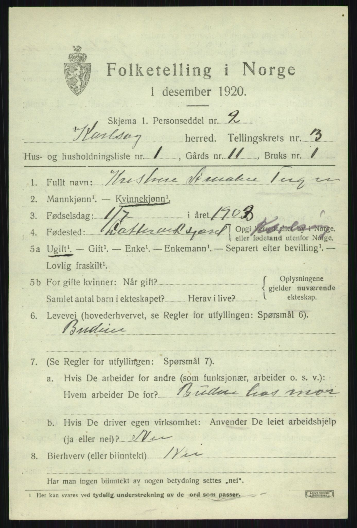 SATØ, 1920 census for Karlsøy, 1920, p. 1752