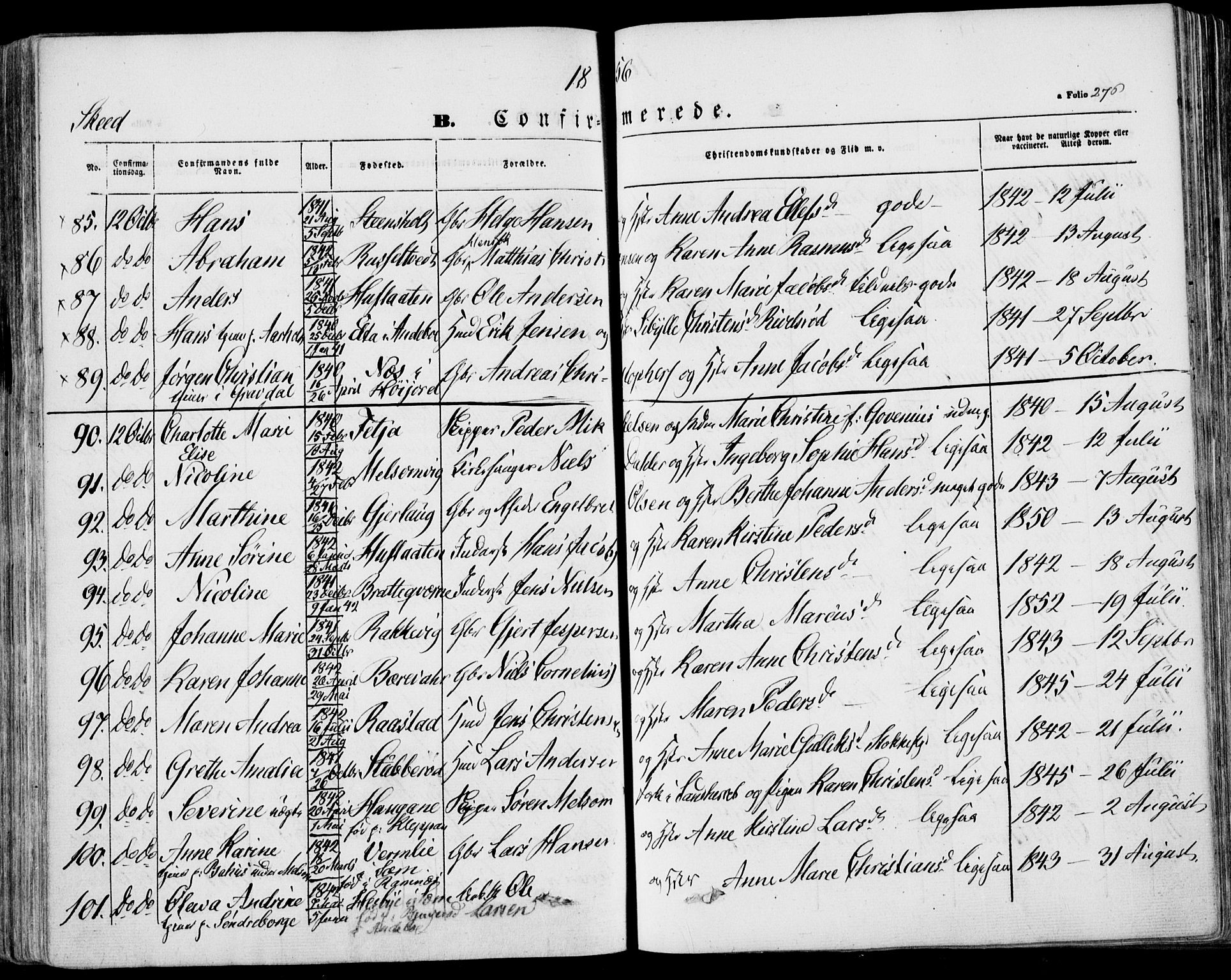 Stokke kirkebøker, AV/SAKO-A-320/F/Fa/L0007: Parish register (official) no. I 7, 1844-1857, p. 276