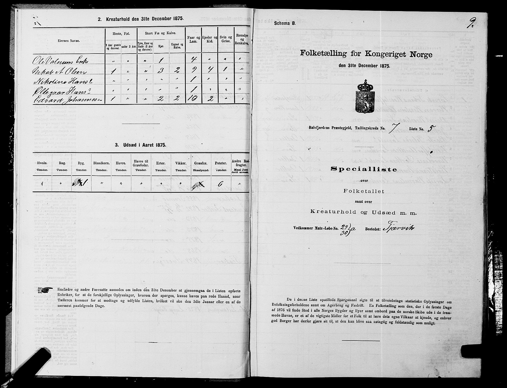 SATØ, 1875 census for 1933P Balsfjord, 1875, p. 4009