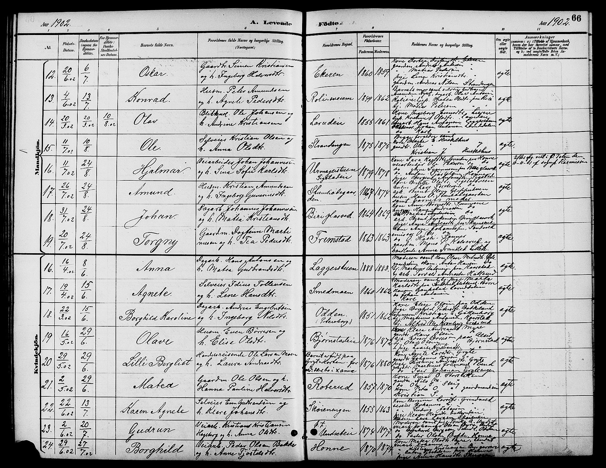 Biri prestekontor, SAH/PREST-096/H/Ha/Hab/L0004: Parish register (copy) no. 4, 1892-1909, p. 66