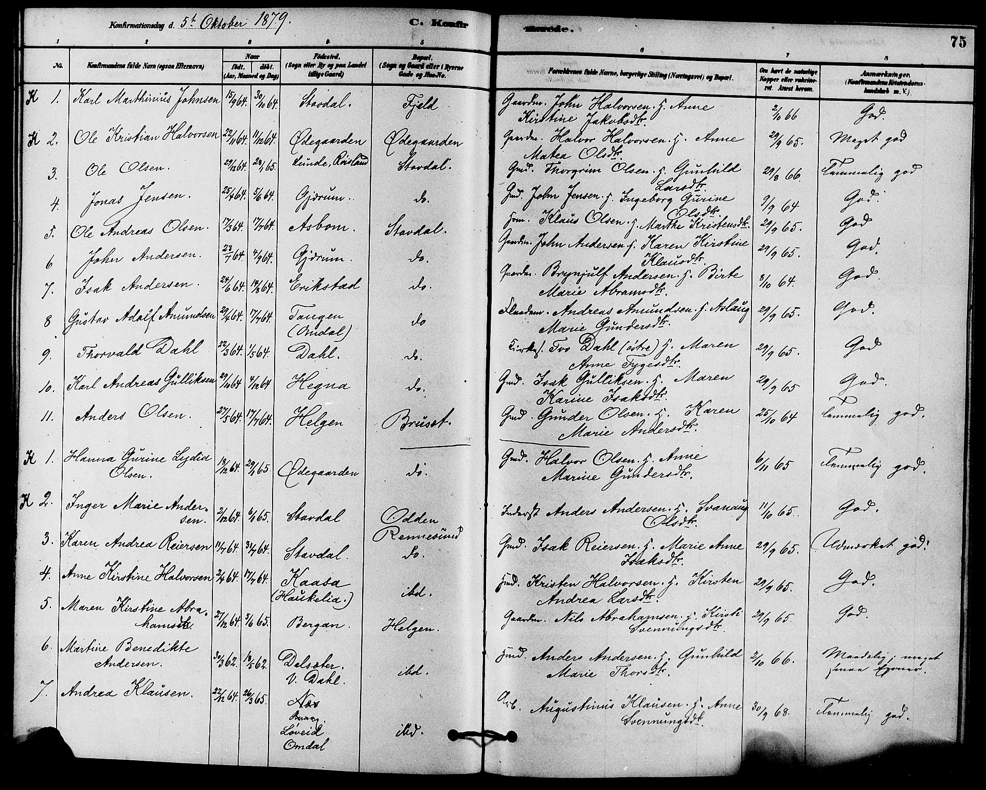 Solum kirkebøker, AV/SAKO-A-306/F/Fb/L0001: Parish register (official) no. II 1, 1877-1892, p. 75