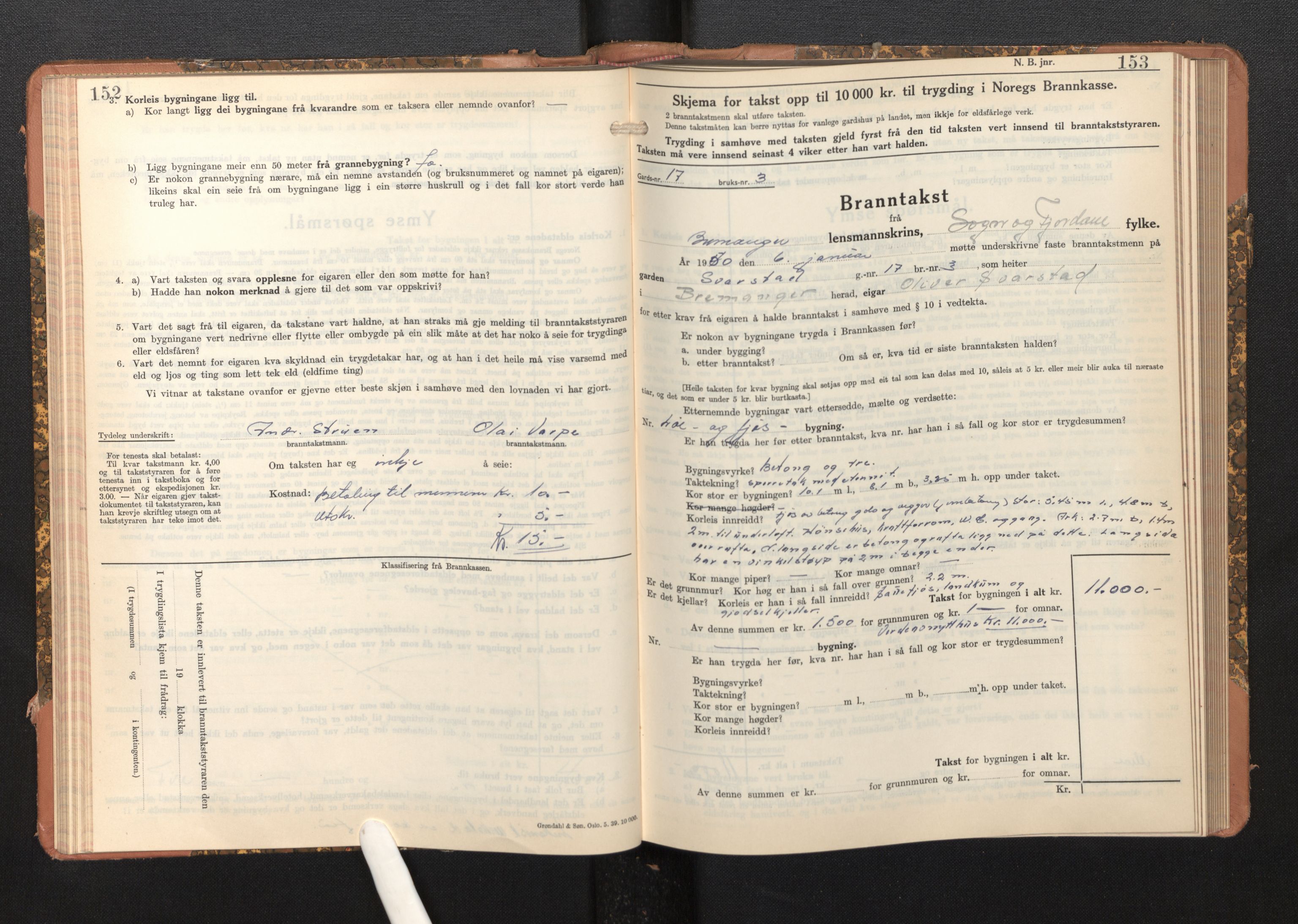 Lensmannen i Bremanger, SAB/A-26701/0012/L0009: Branntakstprotokoll, skjematakst, 1943-1950, p. 152-153
