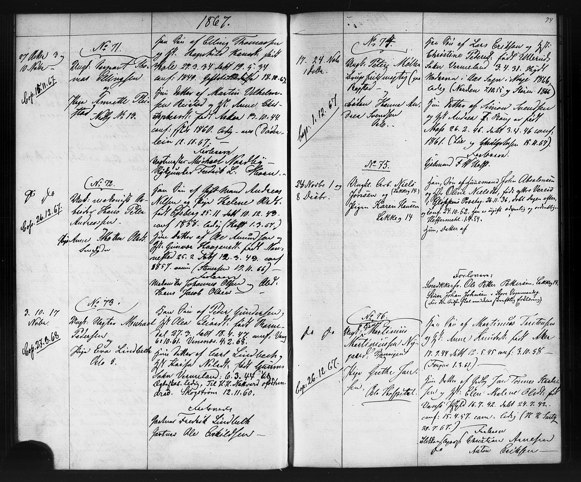 Grønland prestekontor Kirkebøker, AV/SAO-A-10848/G/Ga/L0002: Parish register (copy) no. 2, 1861-1863, p. 74