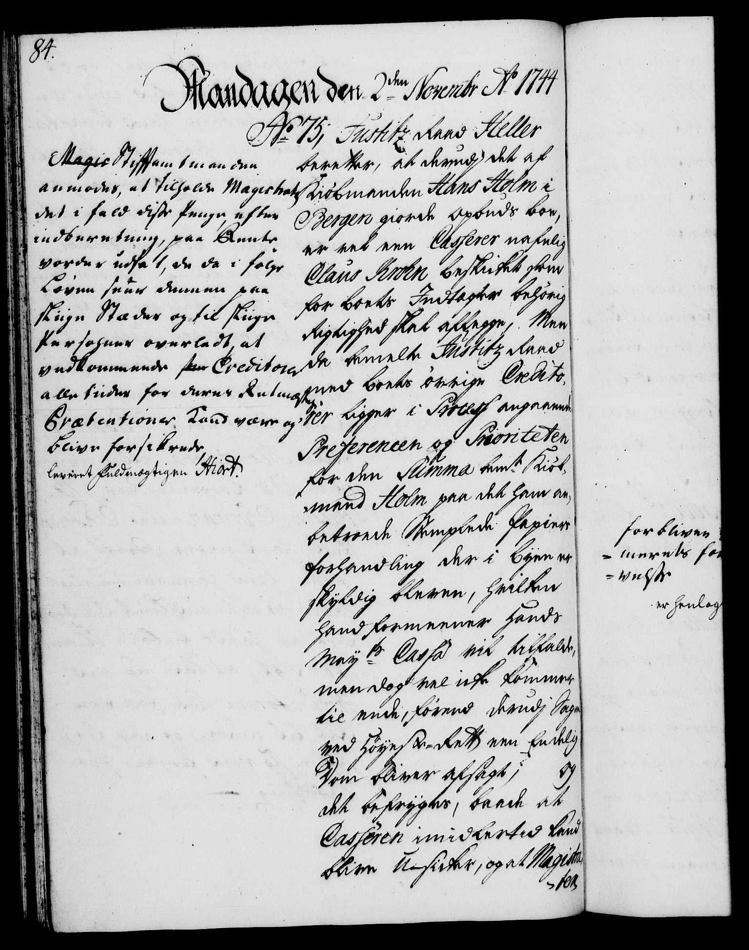 Rentekammeret, Kammerkanselliet, RA/EA-3111/G/Gh/Gha/L0026: Norsk ekstraktmemorialprotokoll (merket RK 53.71), 1744-1745, p. 84